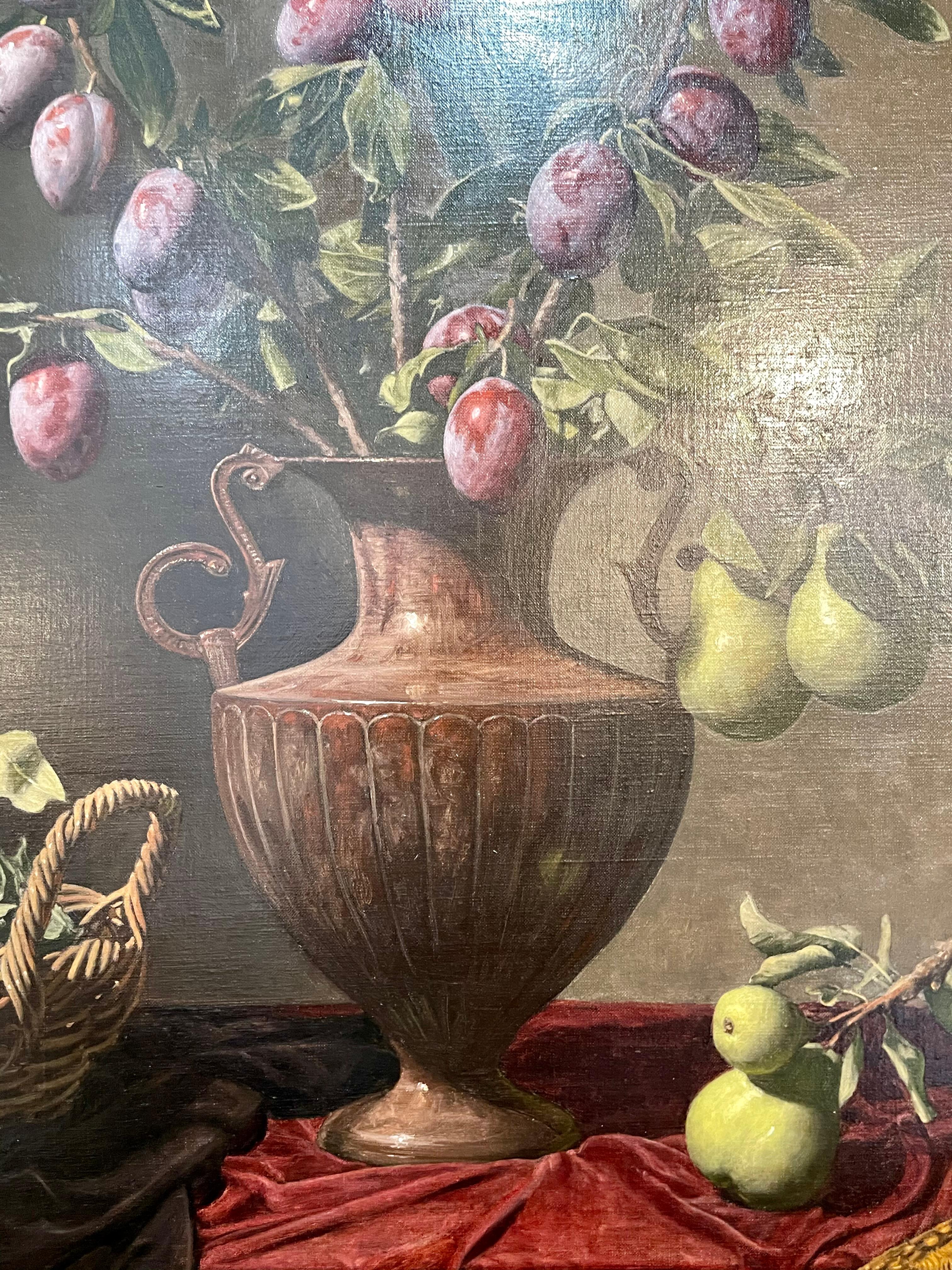 Frank Arcuri, Still Life Oil on Canvas. Framed. “Small Feast with Figs” 1999 In Good Condition In Stamford, CT