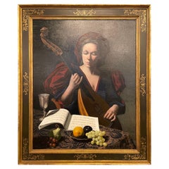 Frank Arcuri, "Woman With Lute" in a Gilt and Inlaid Frame