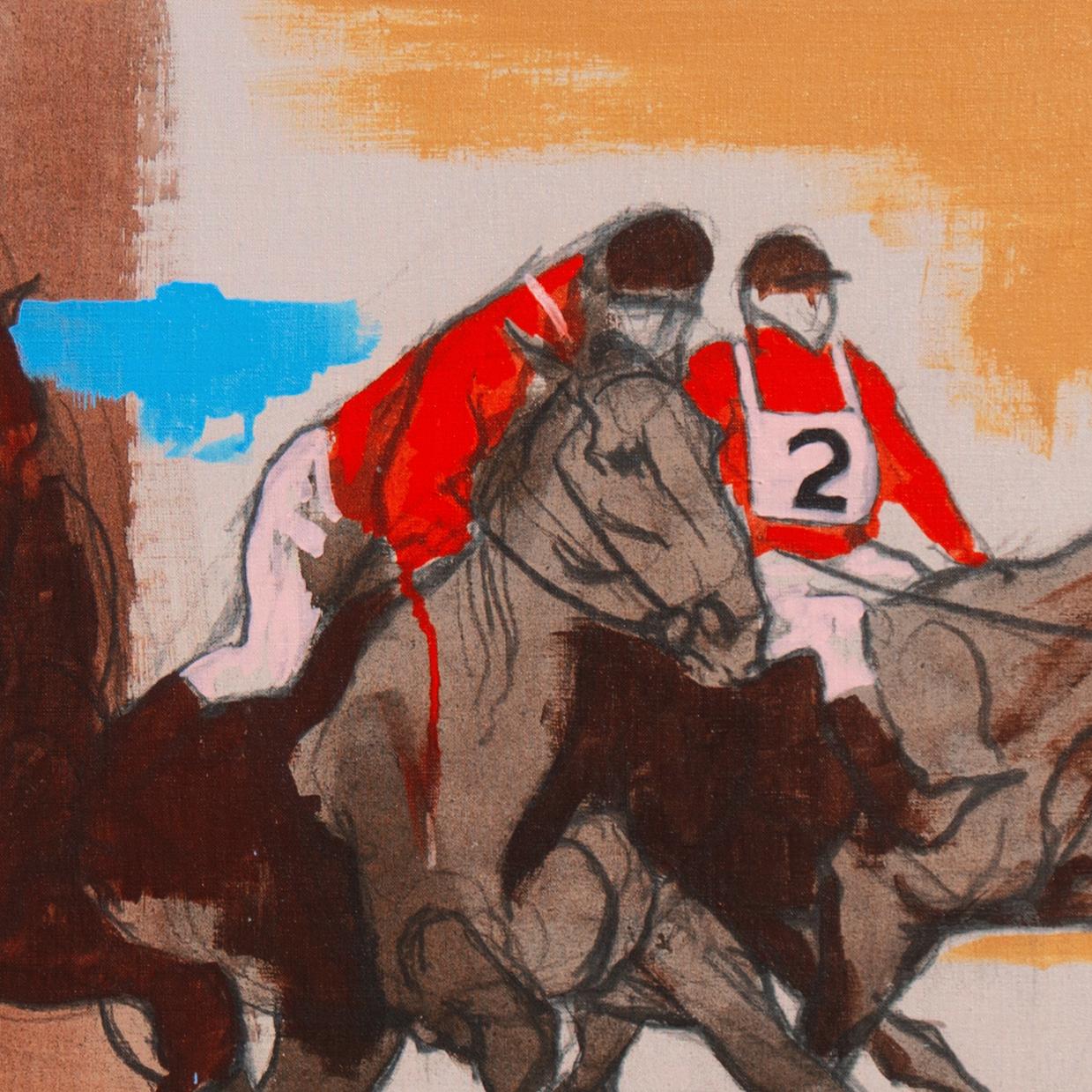 Signed lower left, 'Frank N Ashley' (American, 1920-2007) and painted circa 1985. Additionally signed, verso, and titled, 'Steeplechase, Los Altos Hunt'. Bearing old label, verso, with inscription, 'Steeplechase, Bird Rock'. 

A substantial