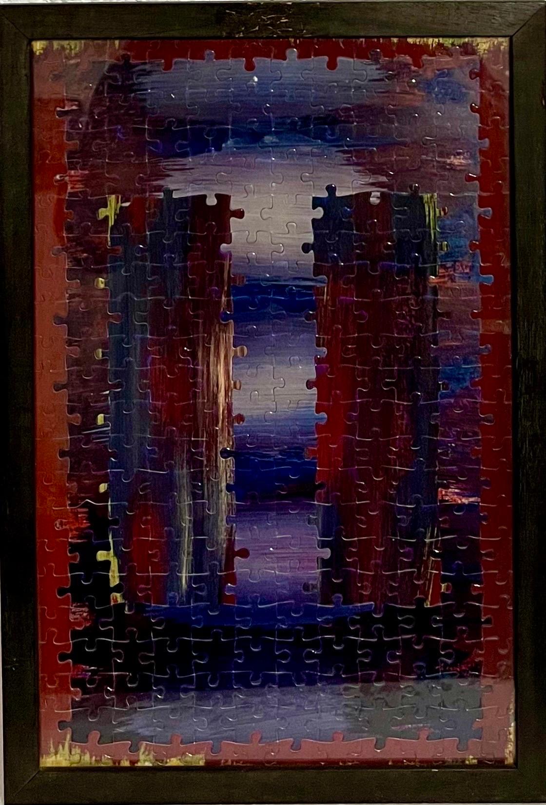 Deutsche Mixed Media- Puzzle-Kunst Zeitgenössisches abstraktes Gemälde Frank Aumueller