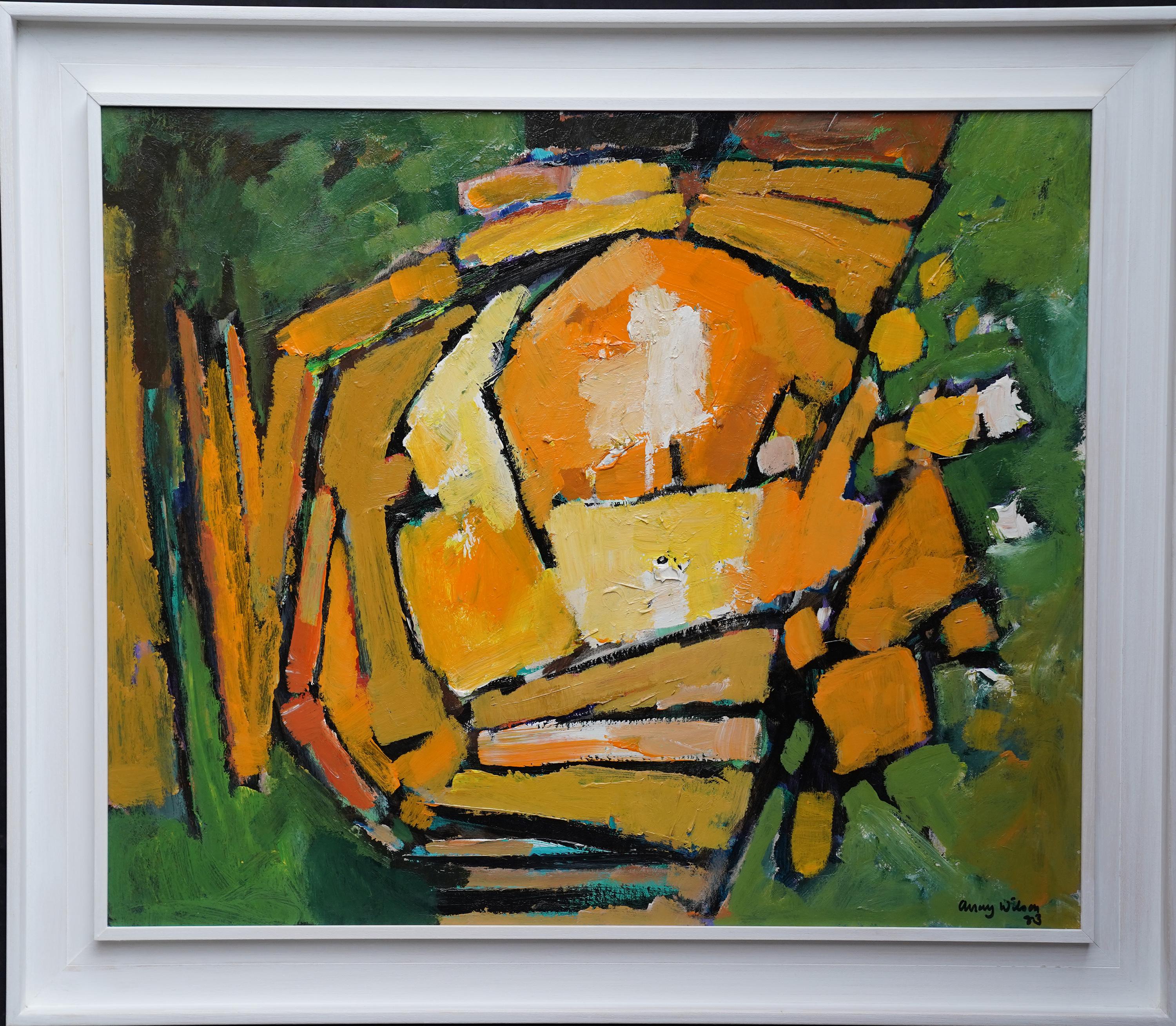 Frank Avray Wilson  Abstract Painting - Abstract 1983 - Green Yellow - British 20th century Action art oil painting 