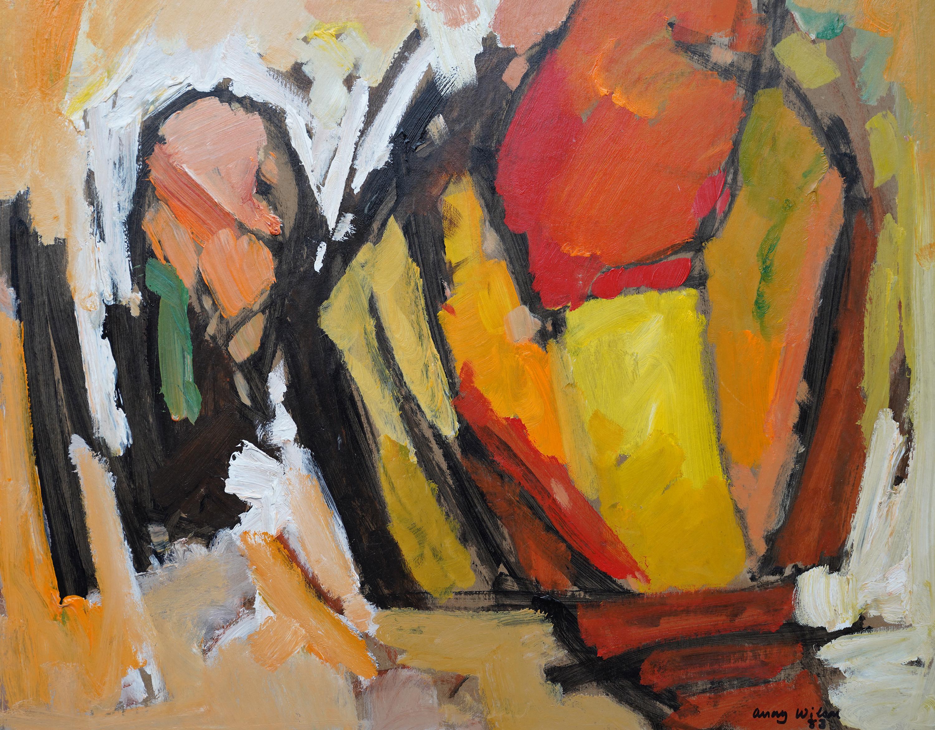 Abstract '83 - Orange Yellow - British 20th century Action art oil painting - Painting by Frank Avray Wilson 
