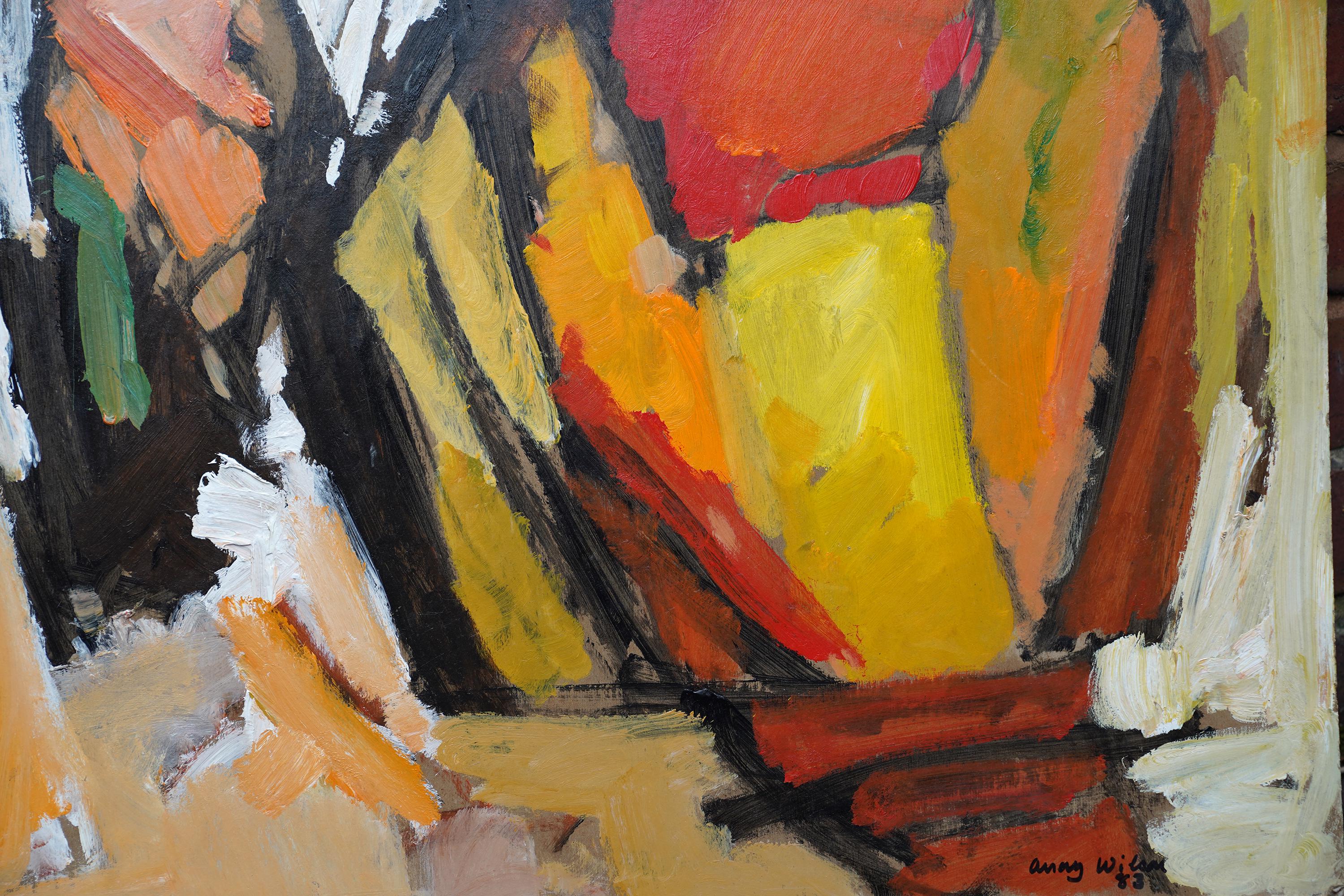Abstract '83 - Orange Yellow - British 20th century Action art oil painting For Sale 1