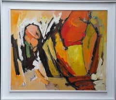 Vintage Abstract '83 - Orange Yellow - British 20th century Action art oil painting