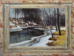 Antique American Impressionist Winter Landscape Signed Finger Lakes Oil Painting