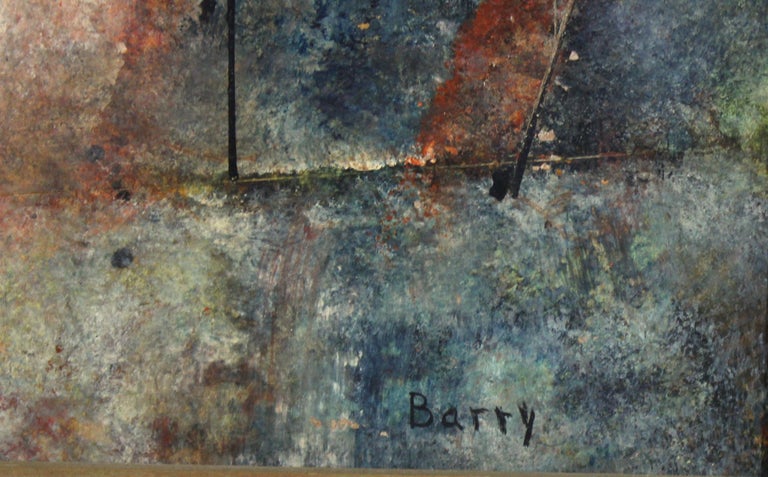 Frank Barry Mid-Century Modern Abstract Oil On Masonite Painting In Good Condition For Sale In New York, NY