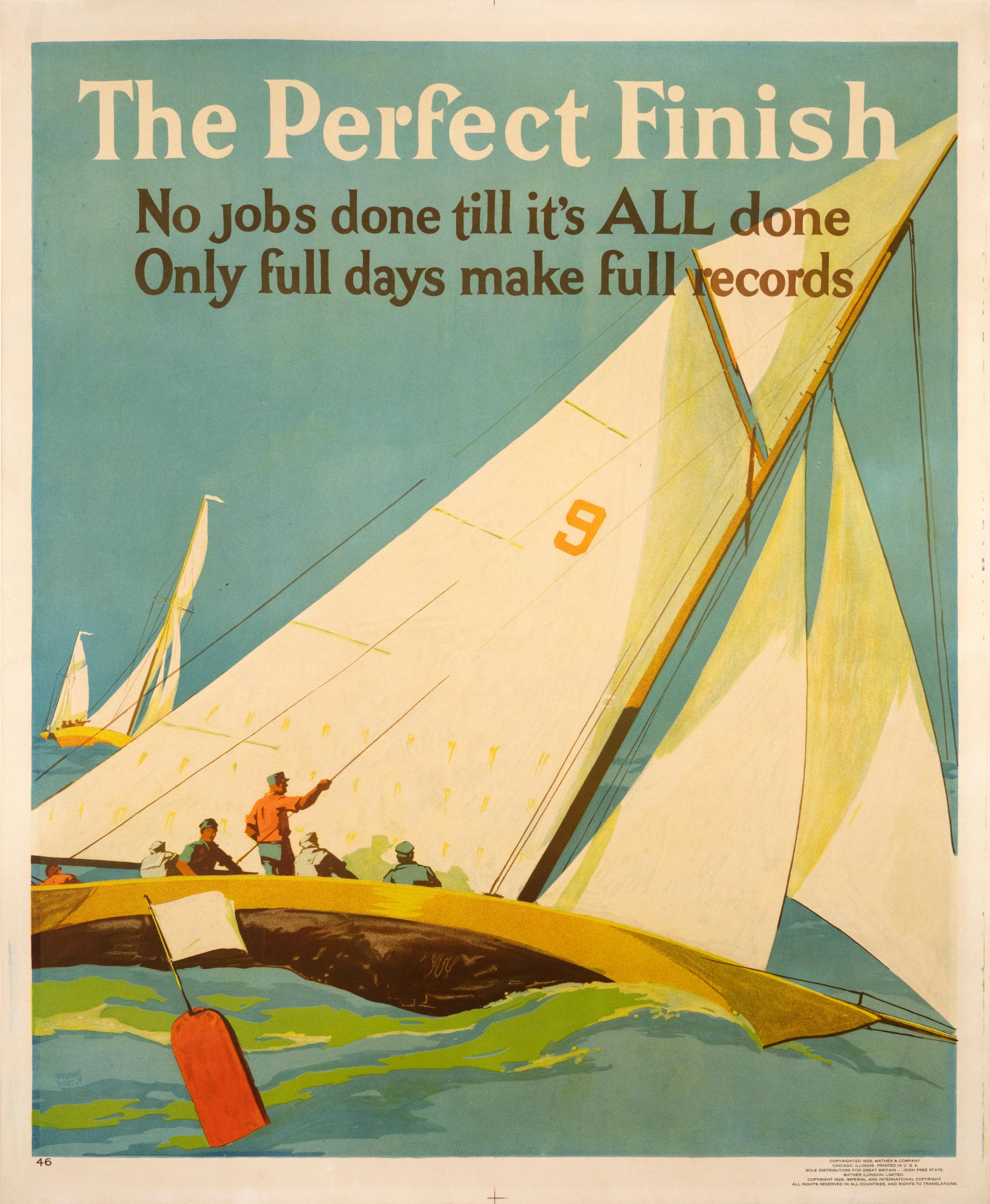 Frank Beatty Figurative Print - "The Perfect Finish (Mather Work Incentive)" Sailing Original Vintage Poster