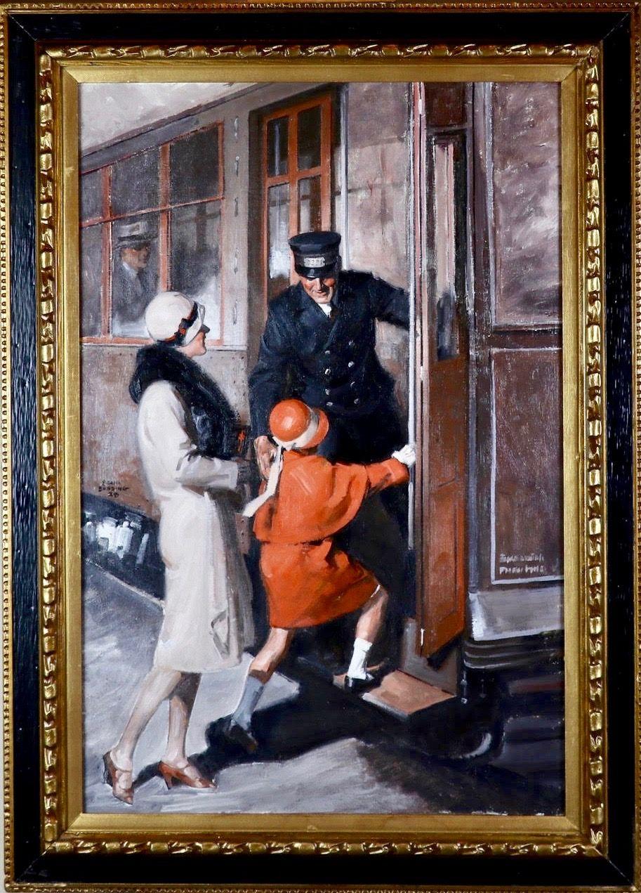 Prendere il treno, 1928 - Painting di Frank Bensing