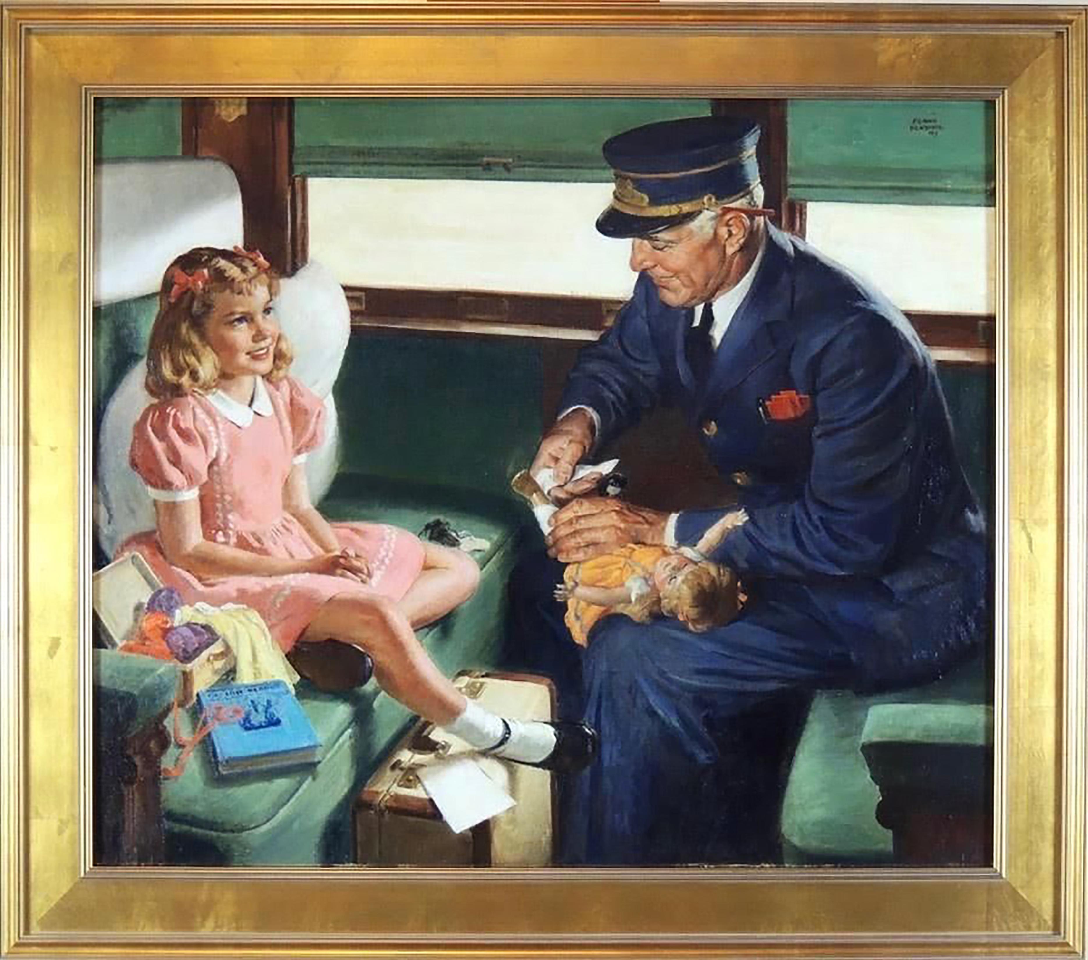 Little Girl and the Conductor - Painting by Frank Bensing