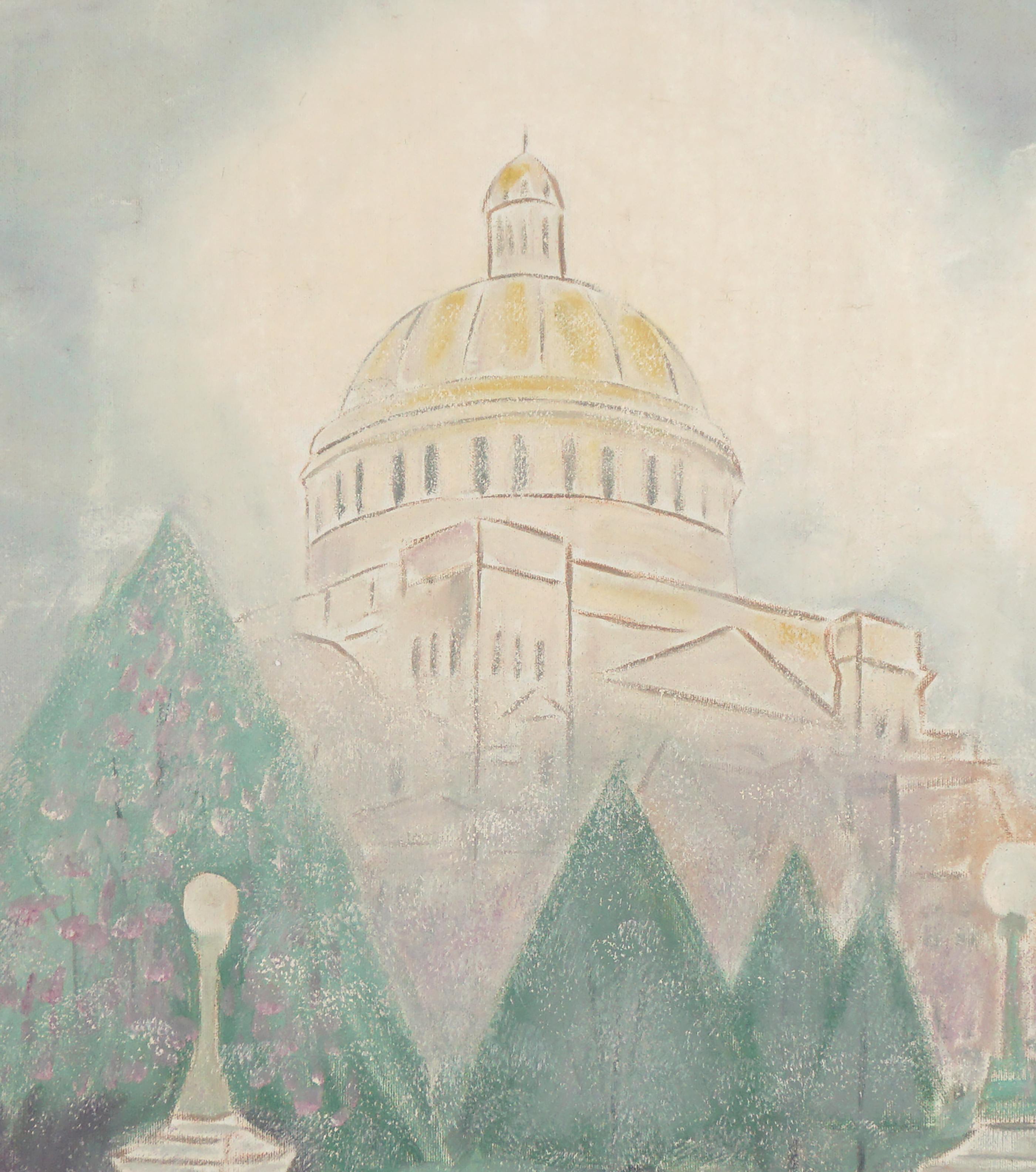 Mid Century Church of Christ the Scientist, Boston - Painting by Frank Blasingame 