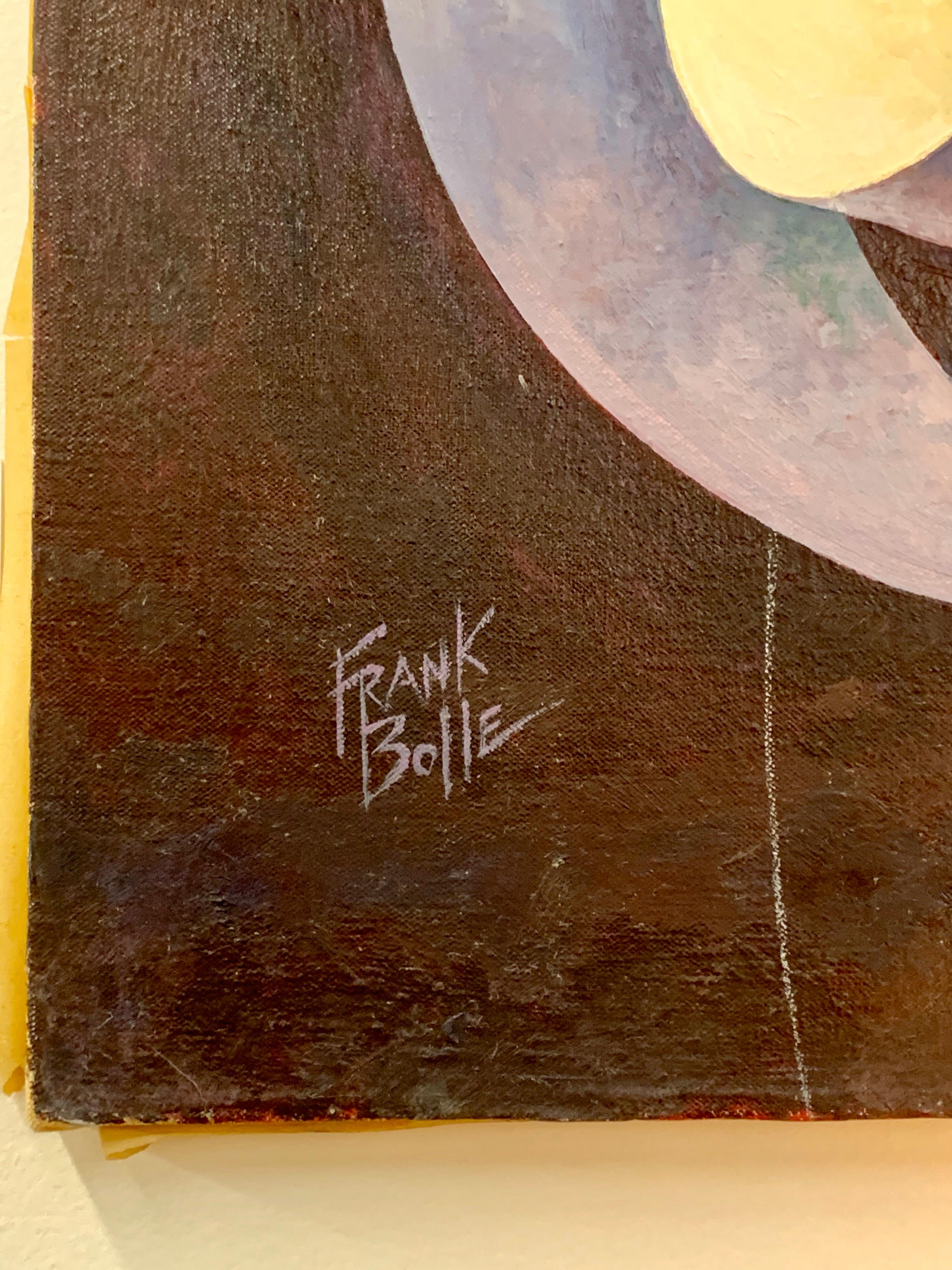 Signed original Frank Bolle original oil painting with abstract architectural sculpture as its subject.