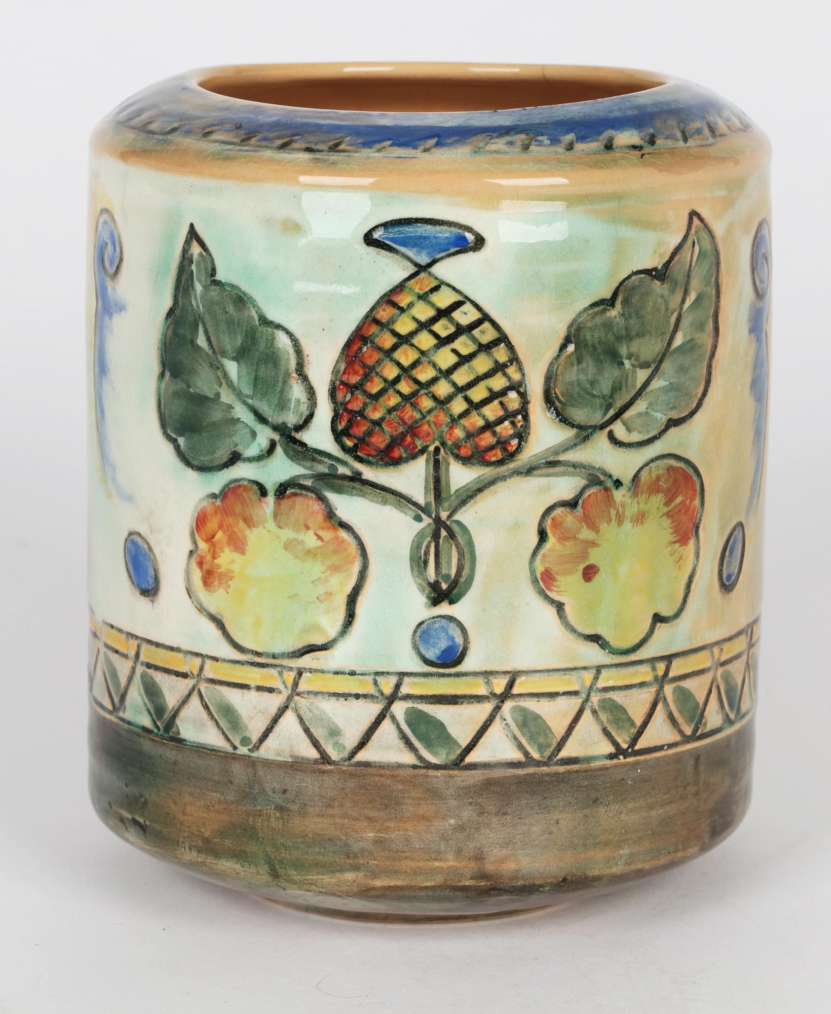 English Frank Brangwyn Royal Doulton Arts and Crafts Leaf and Berry Art Pottery Vase For Sale