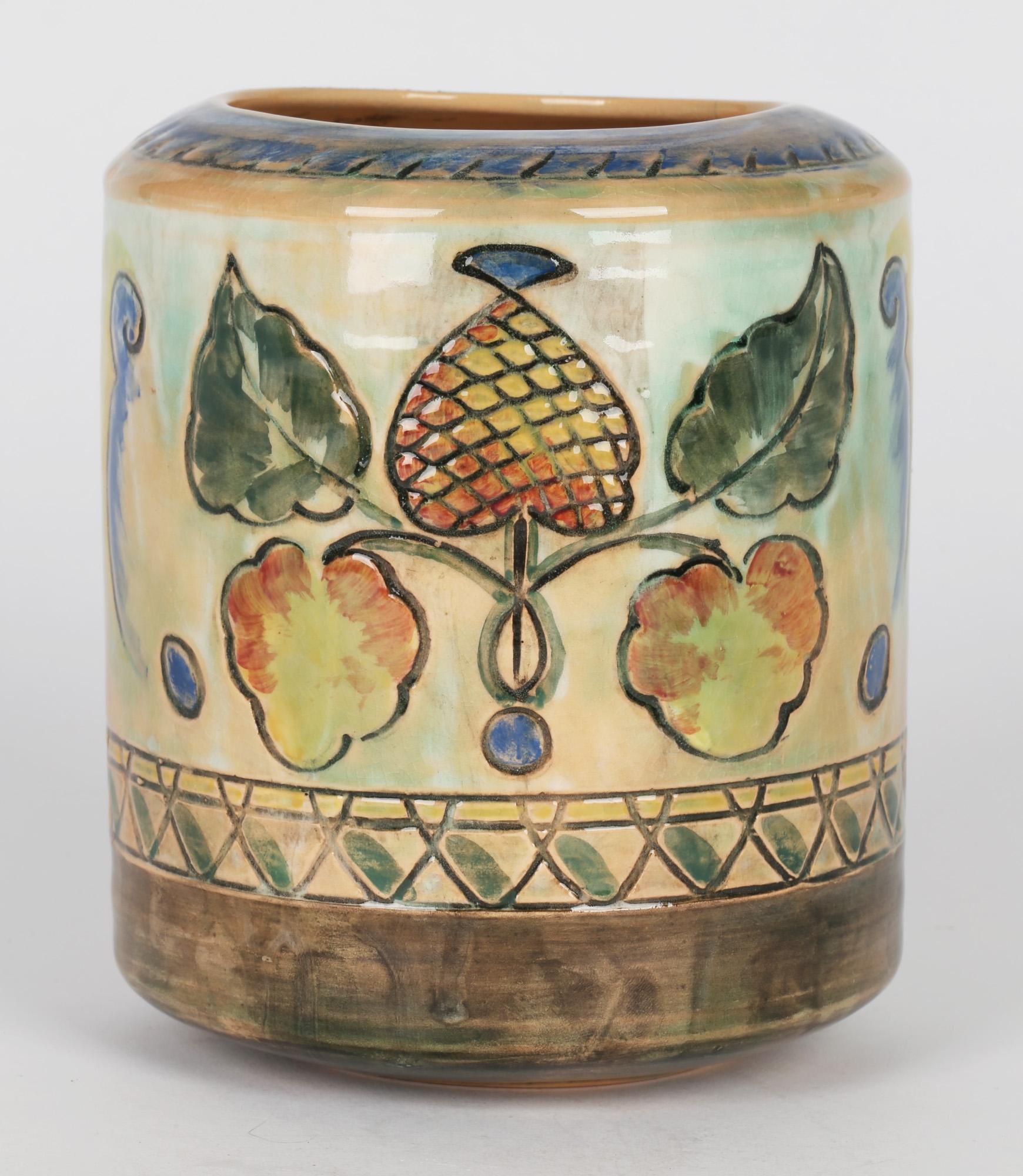 Early 20th Century Frank Brangwyn Royal Doulton Arts and Crafts Leaf and Berry Art Pottery Vase For Sale
