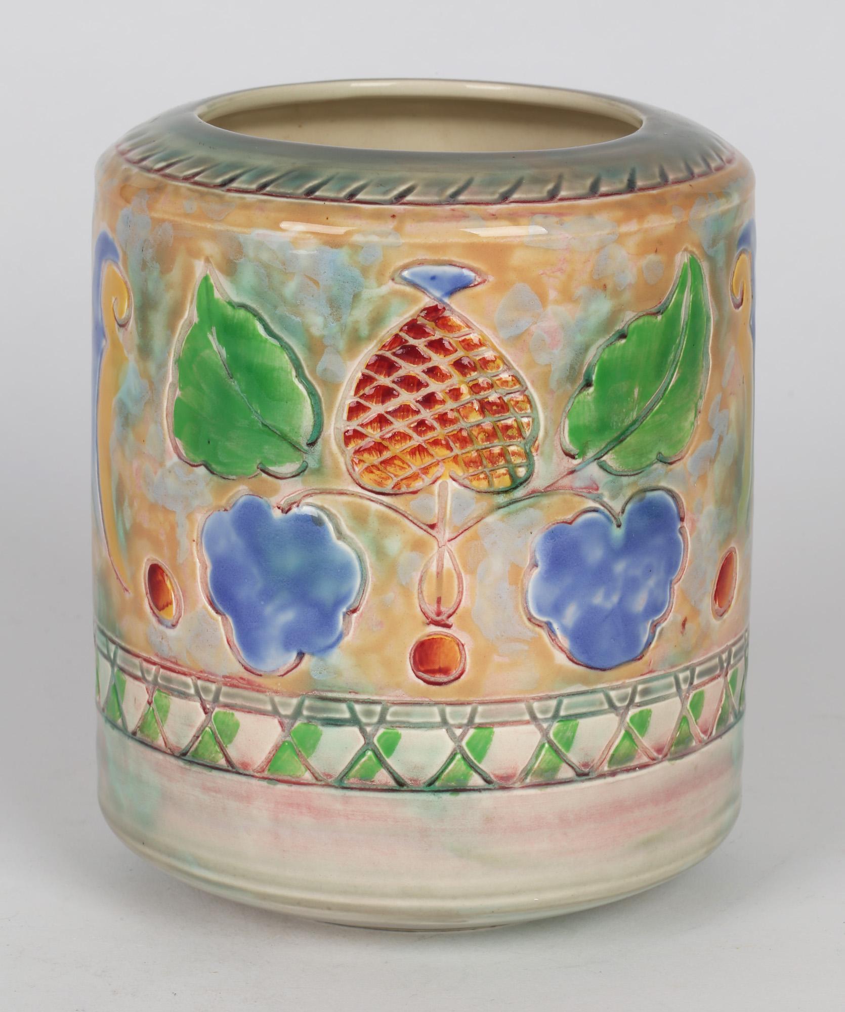 Glazed Frank Brangwyn Royal Doulton Arts & Crafts Leaf And Berry Art Pottery Vase For Sale