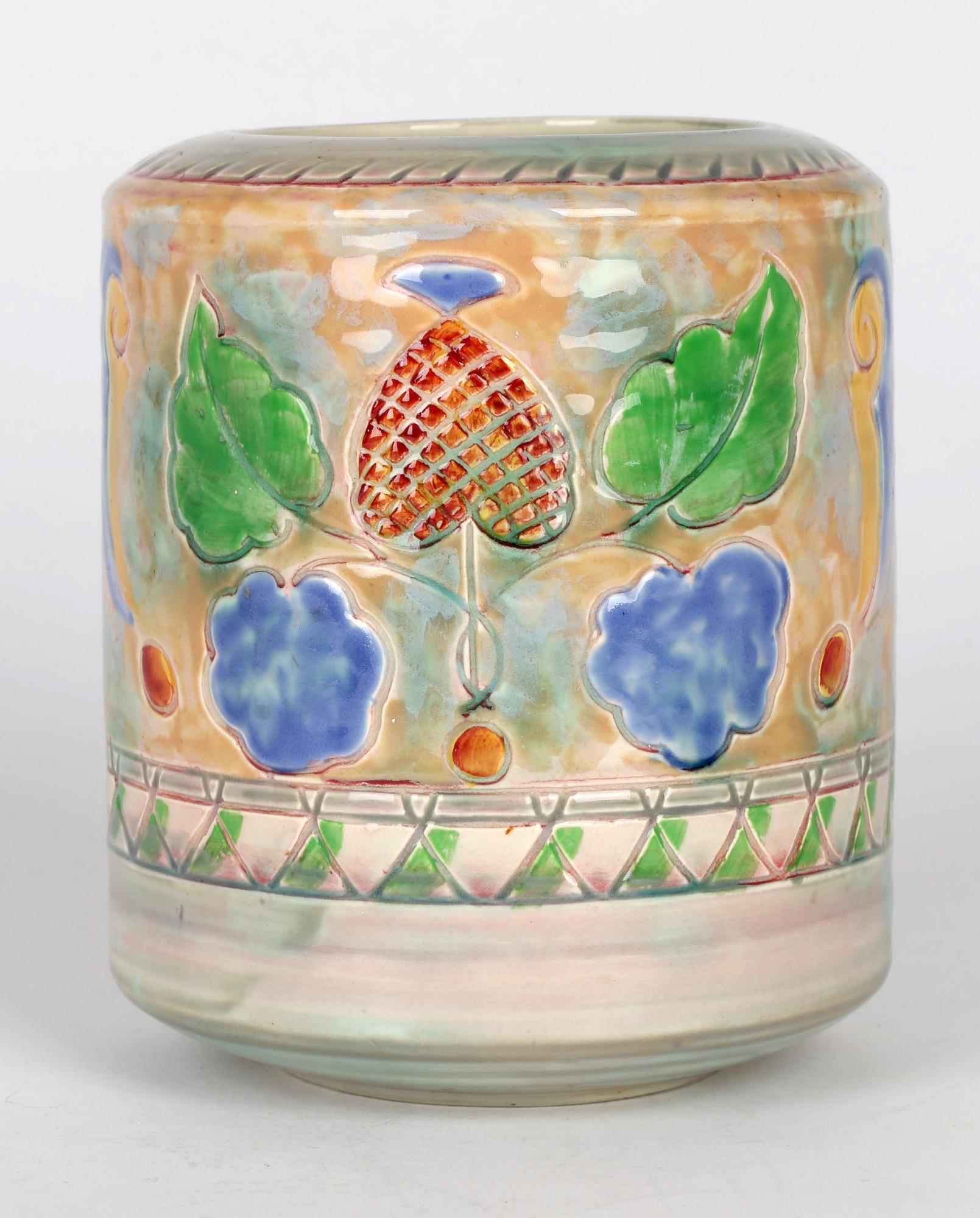 Early 20th Century Frank Brangwyn Royal Doulton Arts & Crafts Leaf And Berry Art Pottery Vase For Sale