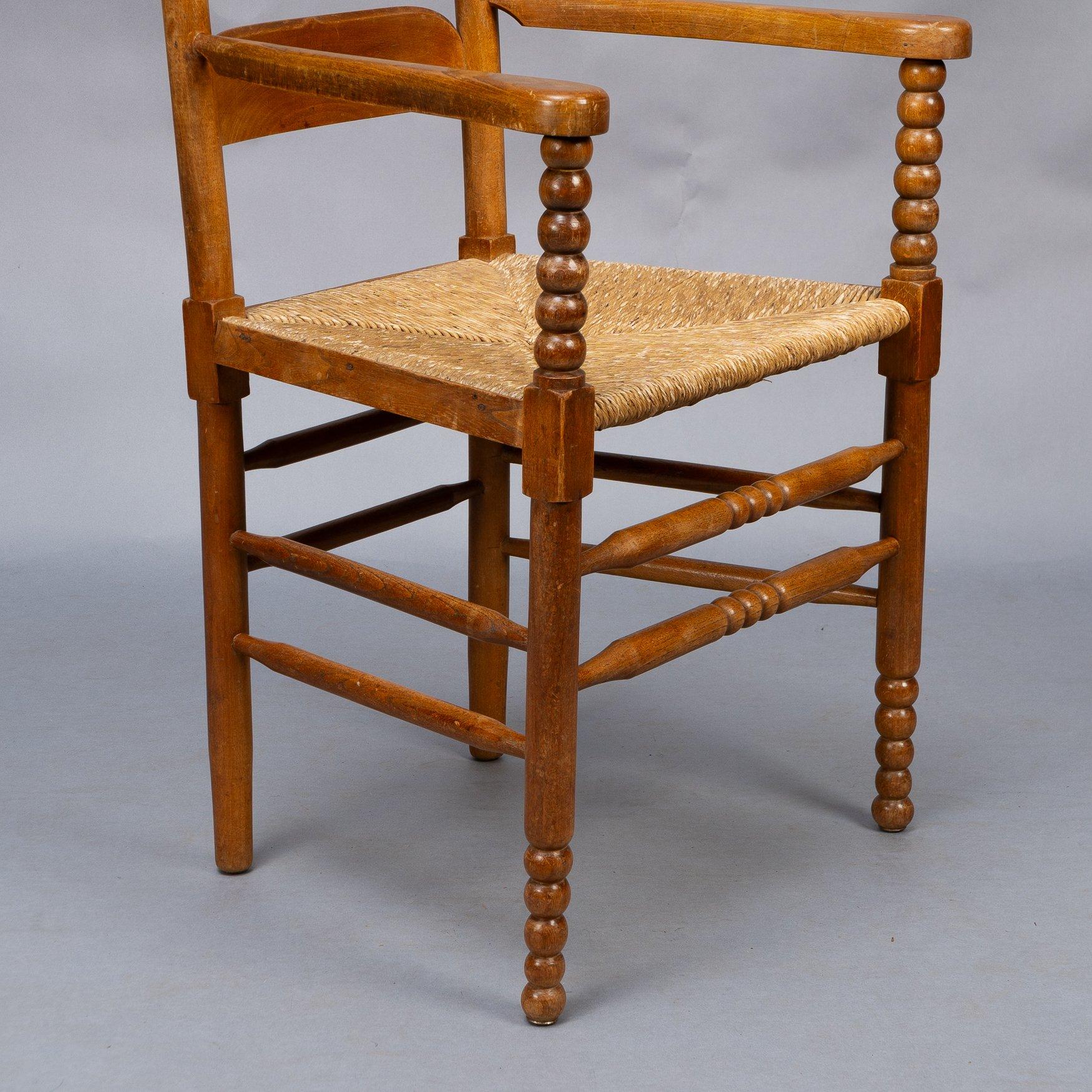 Frank Brangwyn Arts & Crafts Cotswold Style Eichenholzsessel mit Klöppeldrehung im Angebot 6