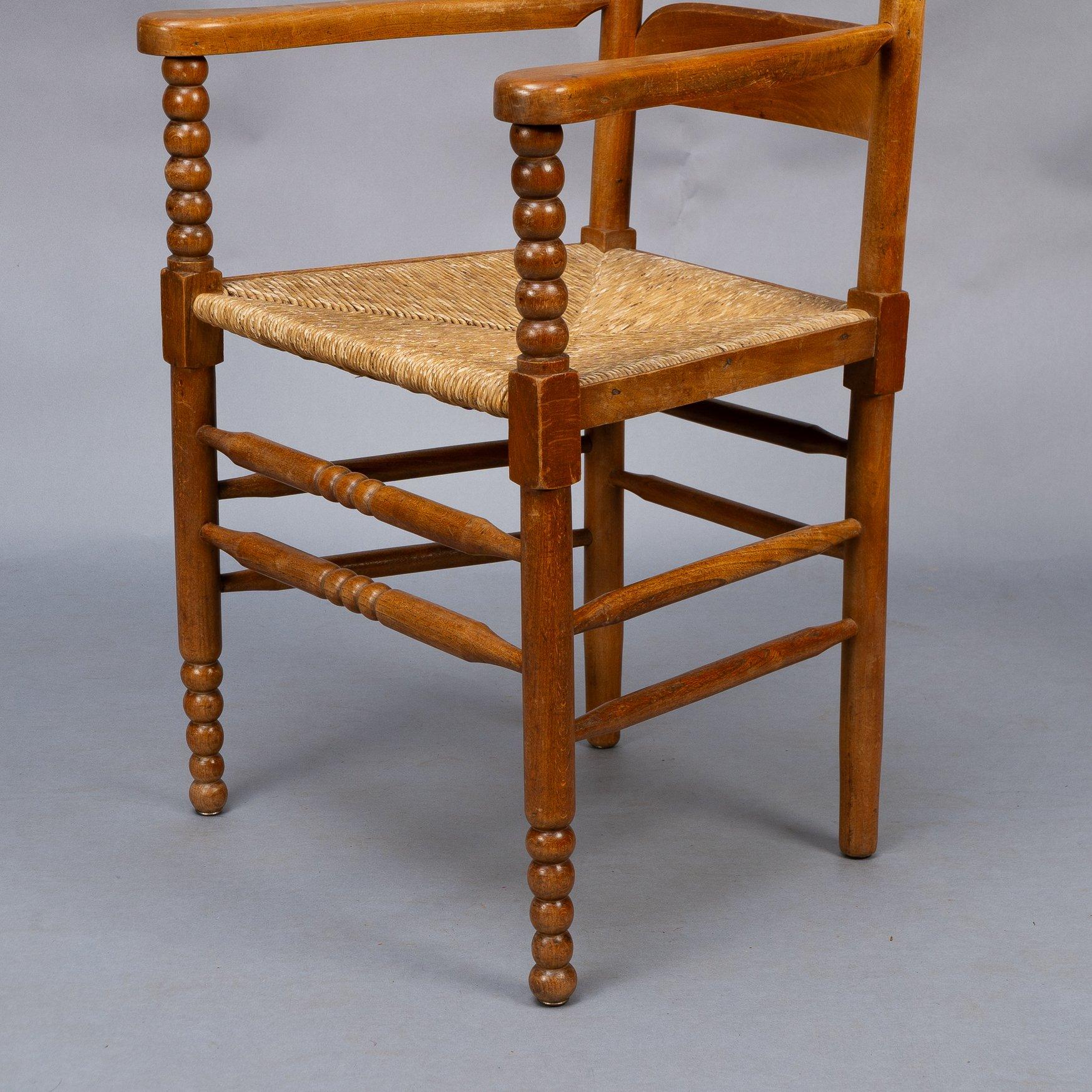Frank Brangwyn Arts & Crafts Cotswold Style Eichenholzsessel mit Klöppeldrehung im Angebot 7