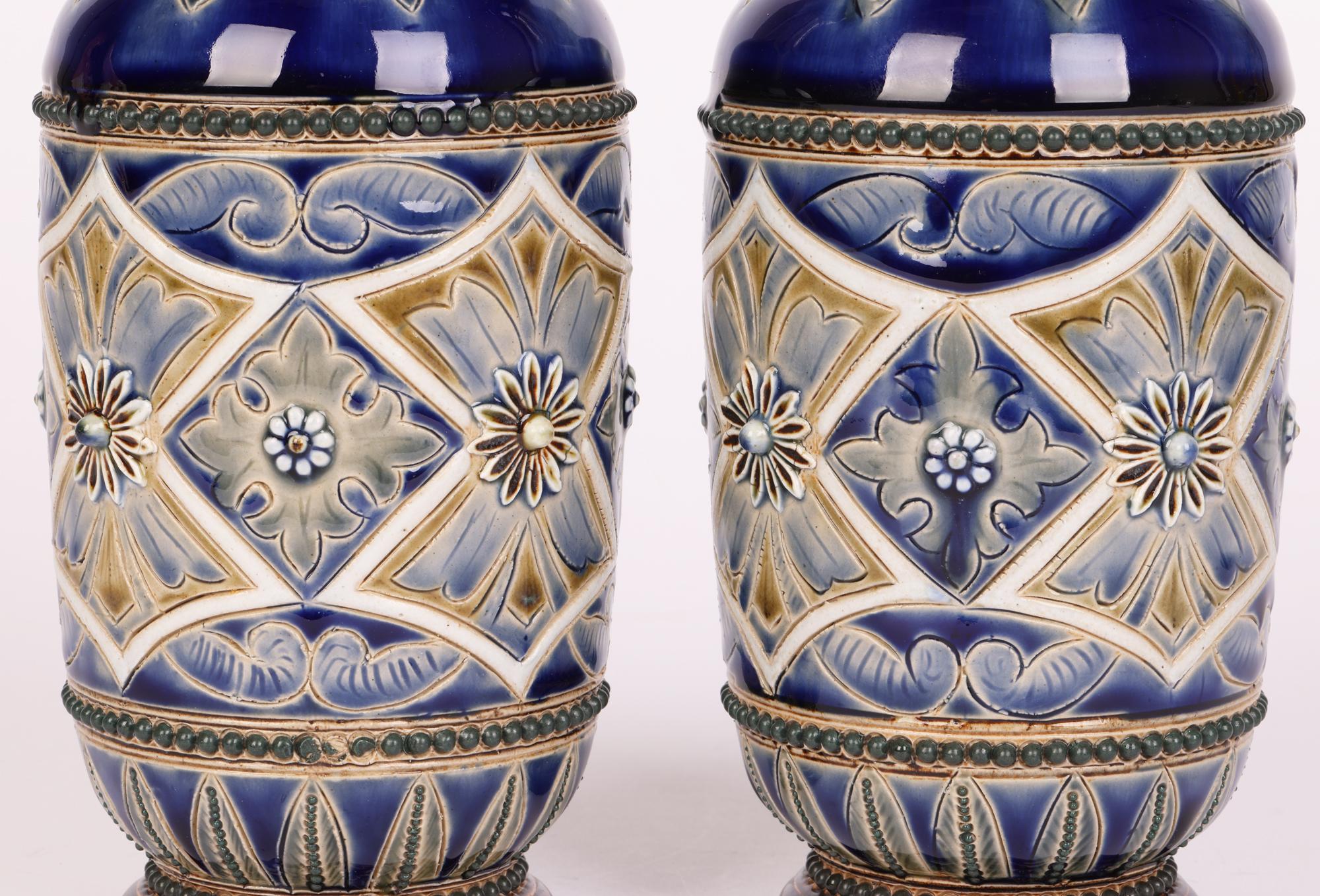 Frank Butler Doulton Lambeth Aesthetic Movement Pair Art Pottery Vases 1882 2