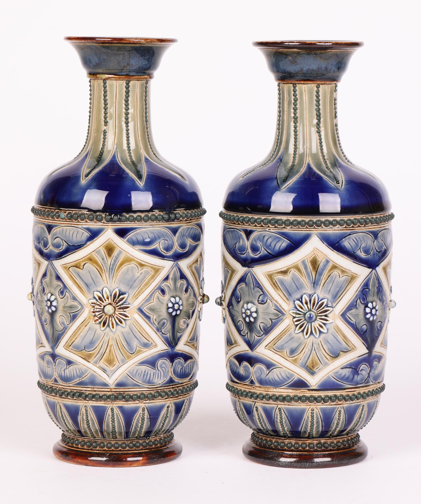 Frank Butler Doulton Lambeth Aesthetic Movement Pair Art Pottery Vases 1882 9