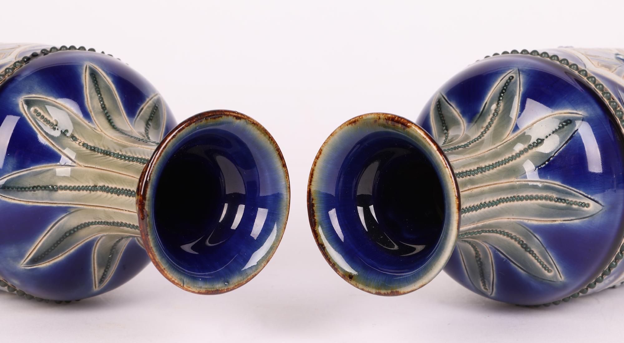 Late 19th Century Frank Butler Doulton Lambeth Aesthetic Movement Pair Art Pottery Vases 1882
