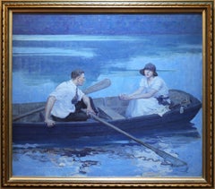 1923 Amerikanisches impressionistisches CENTRAL PARK-Boating-Gemälde, NYC 