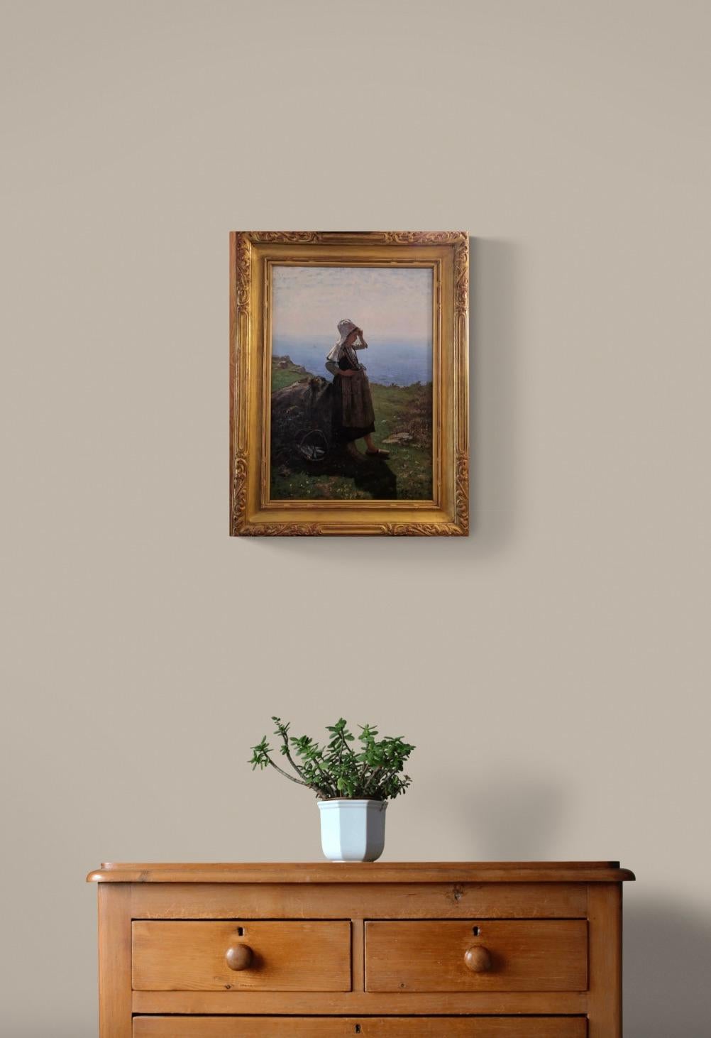 Waiting for Him, 19° secolo, olio su tela firmato franco-americano - Painting Impressionismo americano di Frank C Penfold