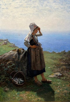 Waiting for Him, 19° secolo, olio su tela firmato franco-americano