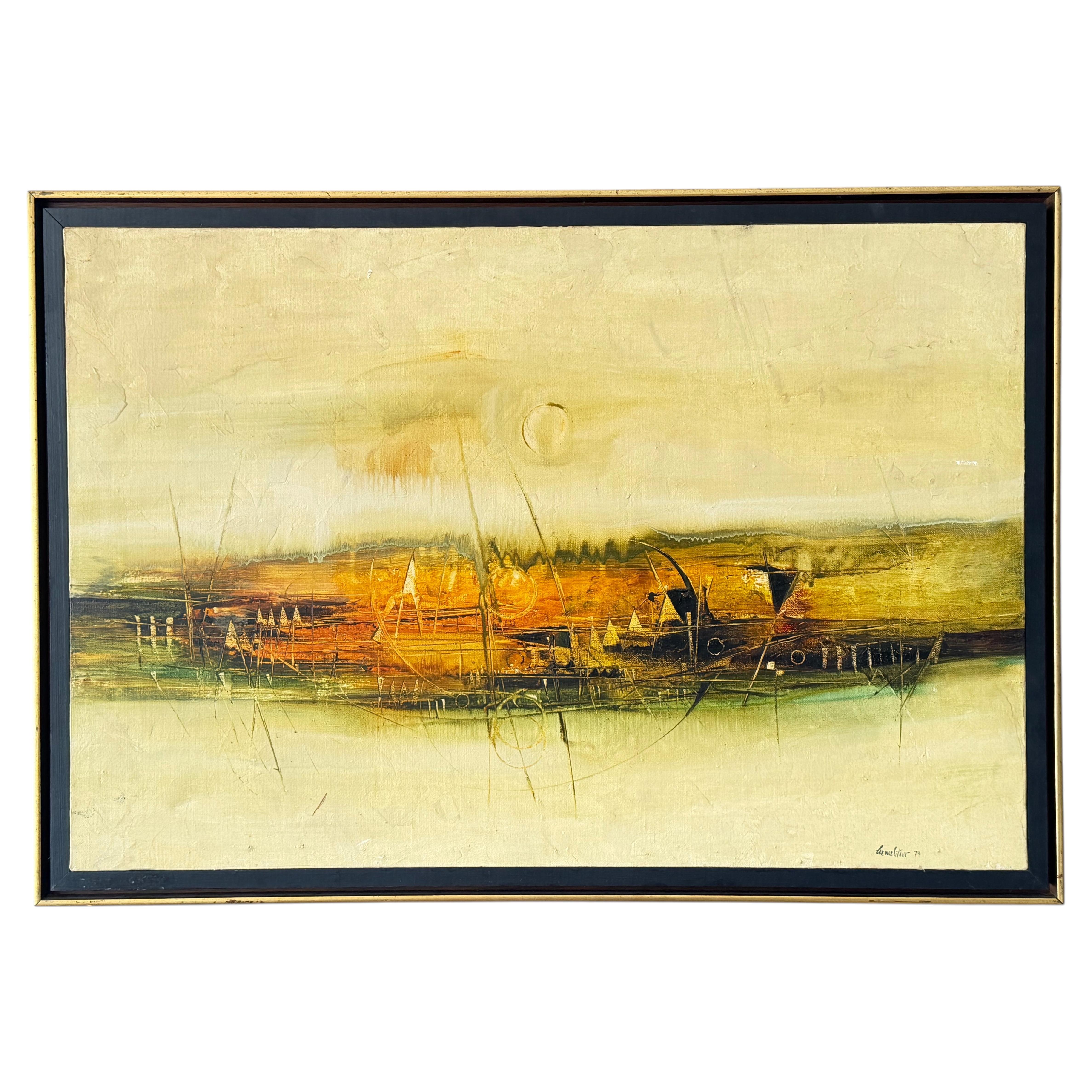 Frank Carmelitano Landscape Painting 1974 MCM Abstract Oil On Canvas
