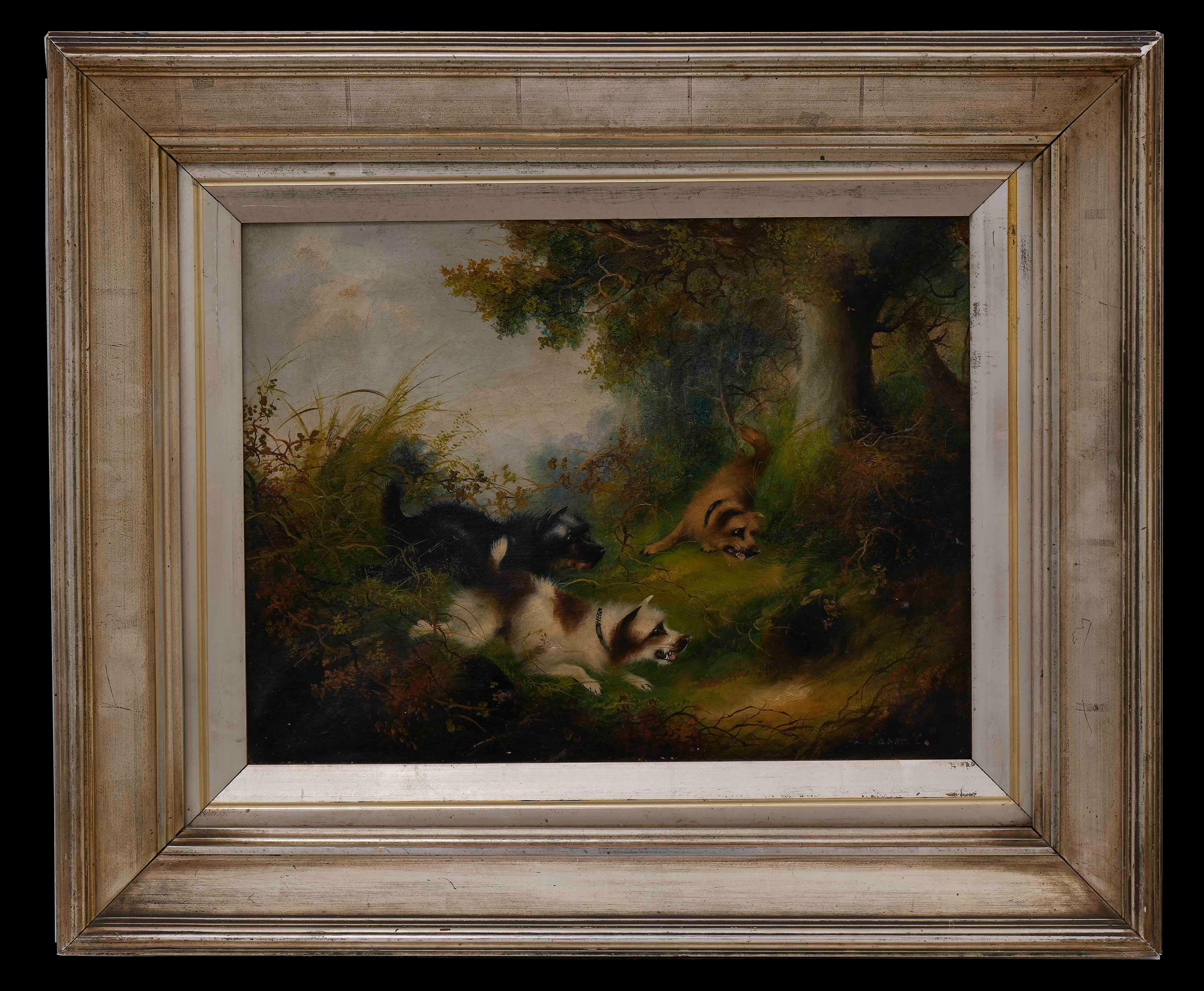 Frank Cassell Paesaggio boschivo della fine del XIX secolo con terrier a caccia in vendita 1