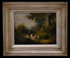 Waldlandschaft mit Terriern auf der Jagd