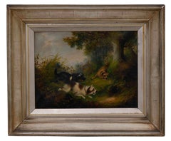Frank Cassell Late 19th Century Woodland Landscape with Terriers on a Hunt
