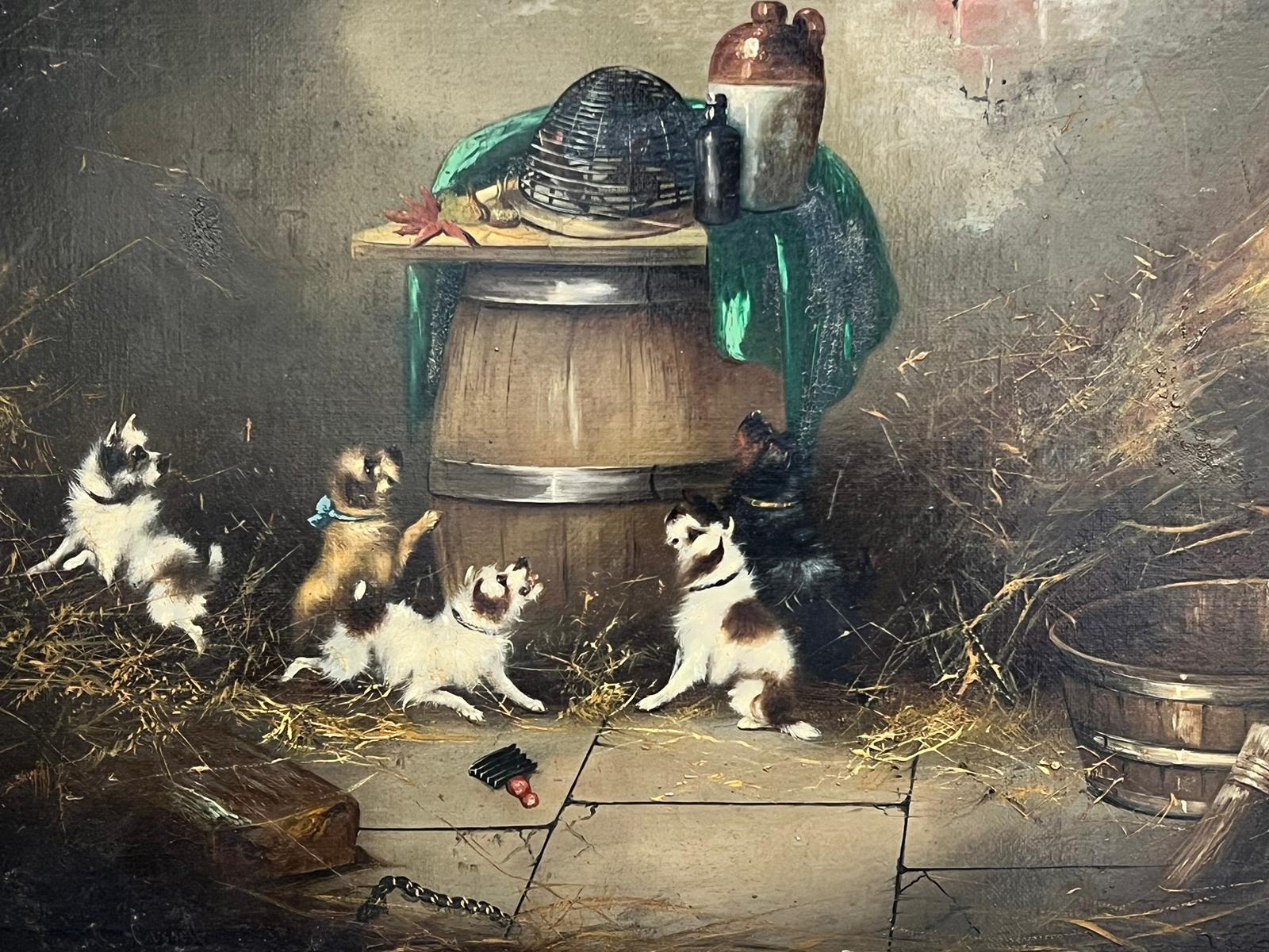 Terriers Ratting
by Frank Cassell (British late 19th century)
oil painting on canvas, framed
framed: 18 x 23 inches
canvas: 12 x 16 inches
provenance: private collection, England 
condition: overall very good
