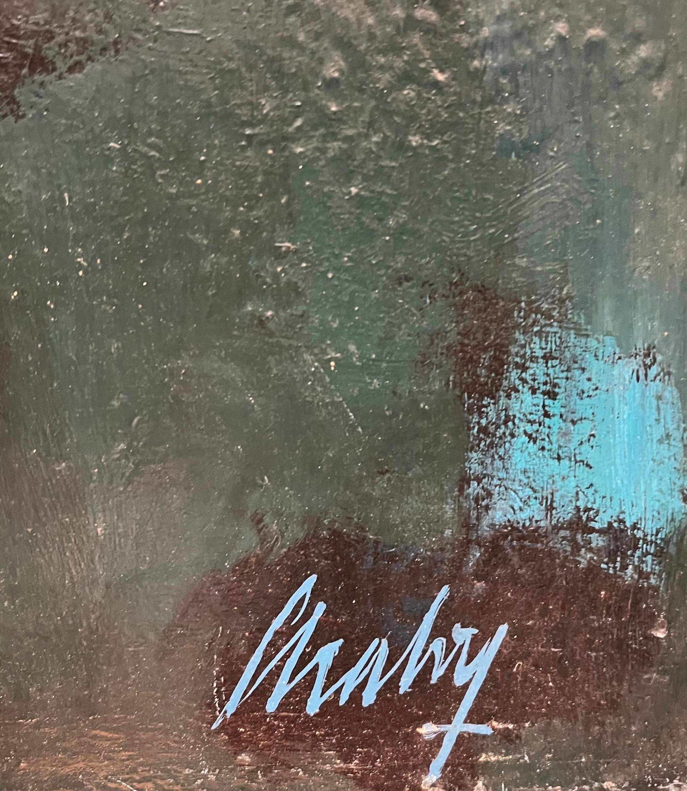 Gran jarrón azul de Frank Chabry - Óleo sobre lienzo 65,5x54,5 cm en venta 1