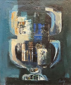 Gran jarrón azul de Frank Chabry - Óleo sobre lienzo 65,5x54,5 cm