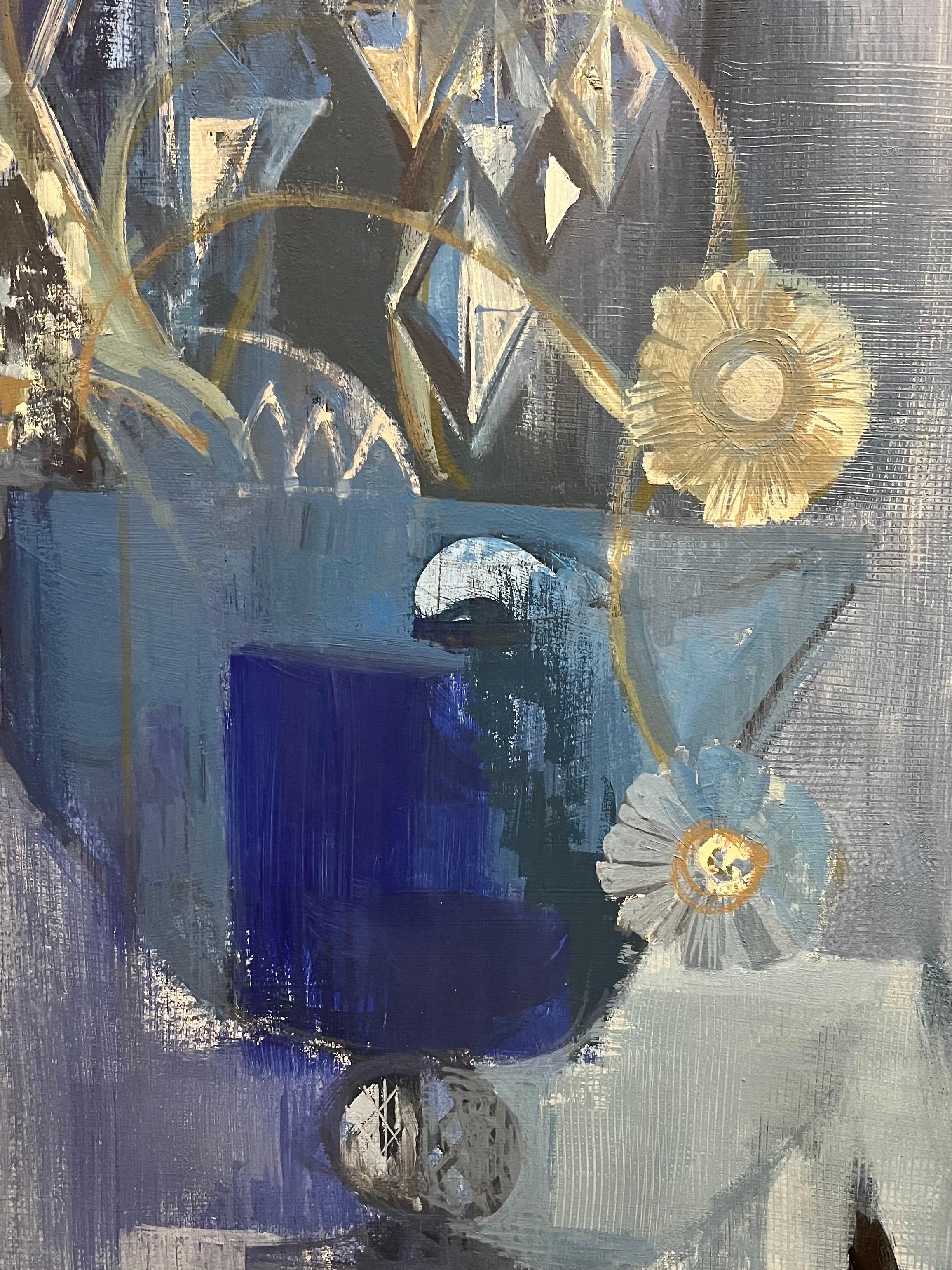 Blaues Stillleben von Frank Chabry - Öl auf Leinwand/Papier 116x143 cm im Angebot 3
