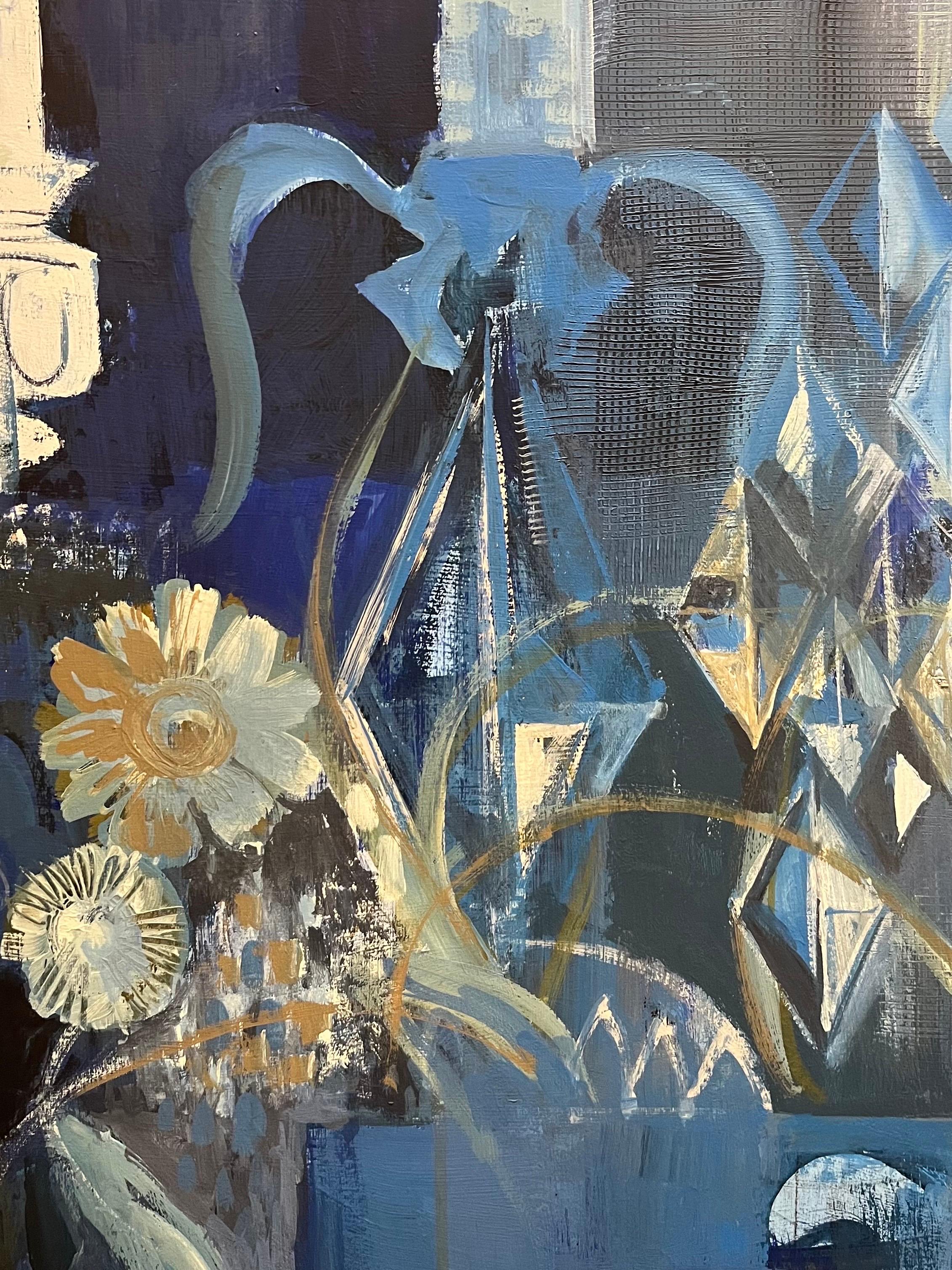 Blaues Stillleben von Frank Chabry - Öl auf Leinwand/Papier 116x143 cm im Angebot 6