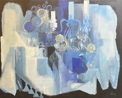 Nature morte bleue de Frank Chabry - Huile sur toile/papier 116x143 cm