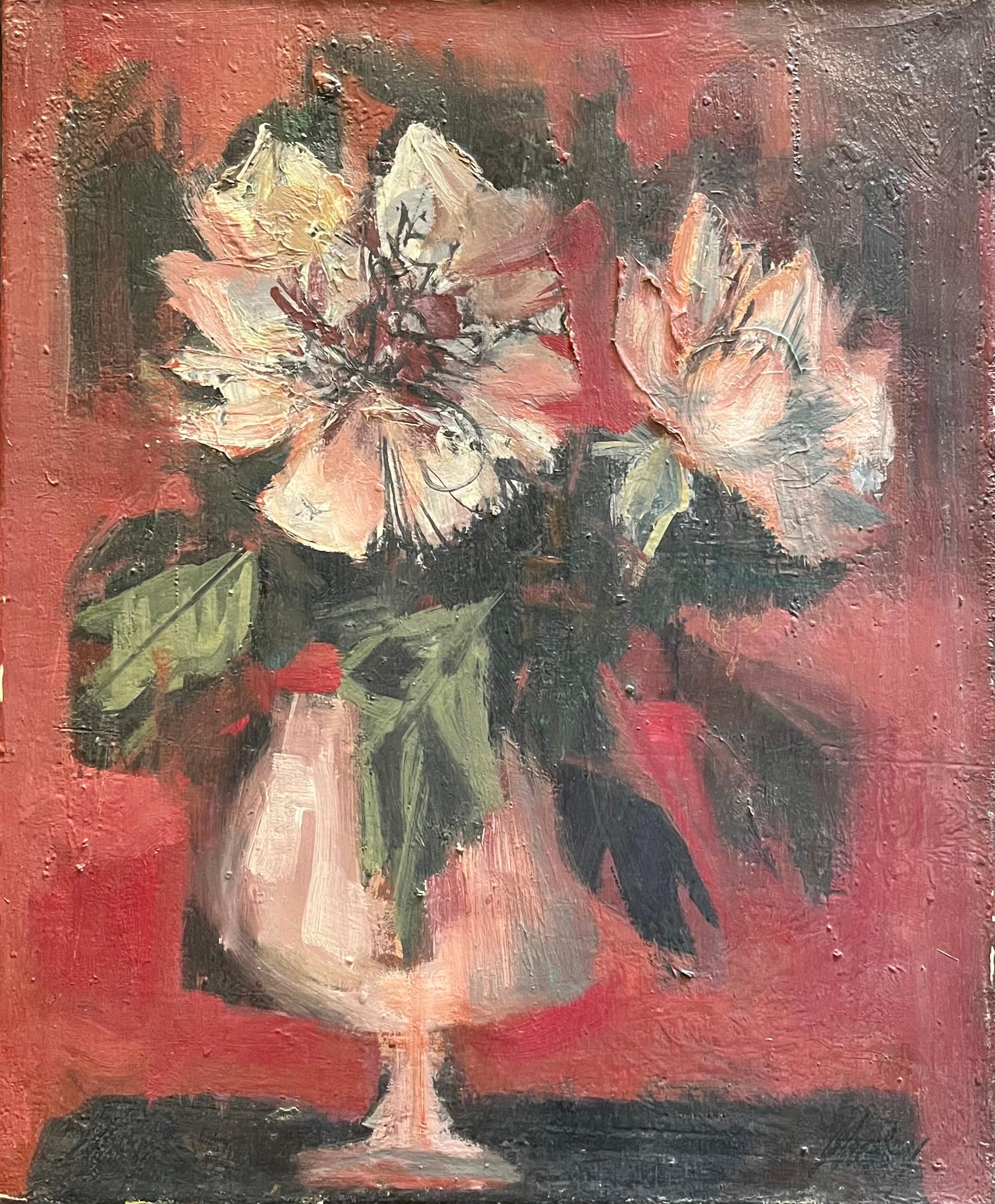 Flowers in a Glass by Frank Chabry - Oil on Canvas - 46x38 cm