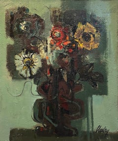 Flowers in a Vase de Frank Chabry - Huile sur toile 65,5 x 54,5 cm