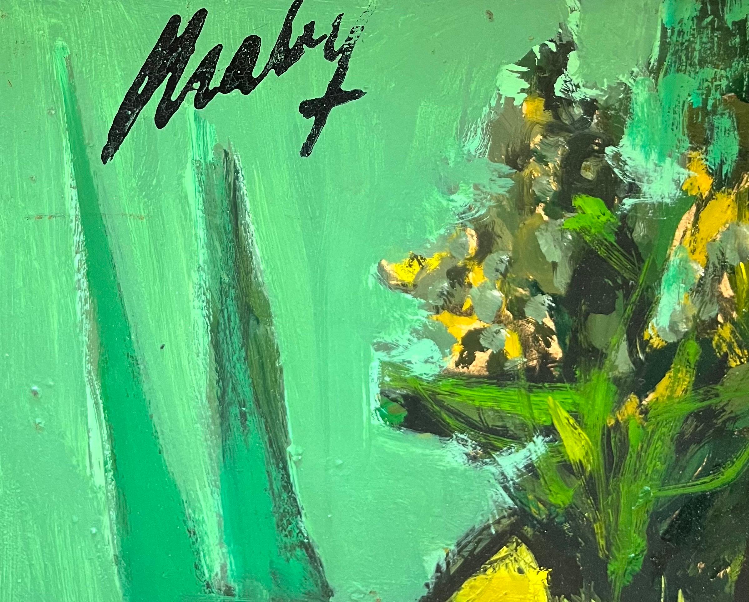Blumen in einer Vase von Frank Chabry - Öl auf Masonit - 46x38 cm im Angebot 1