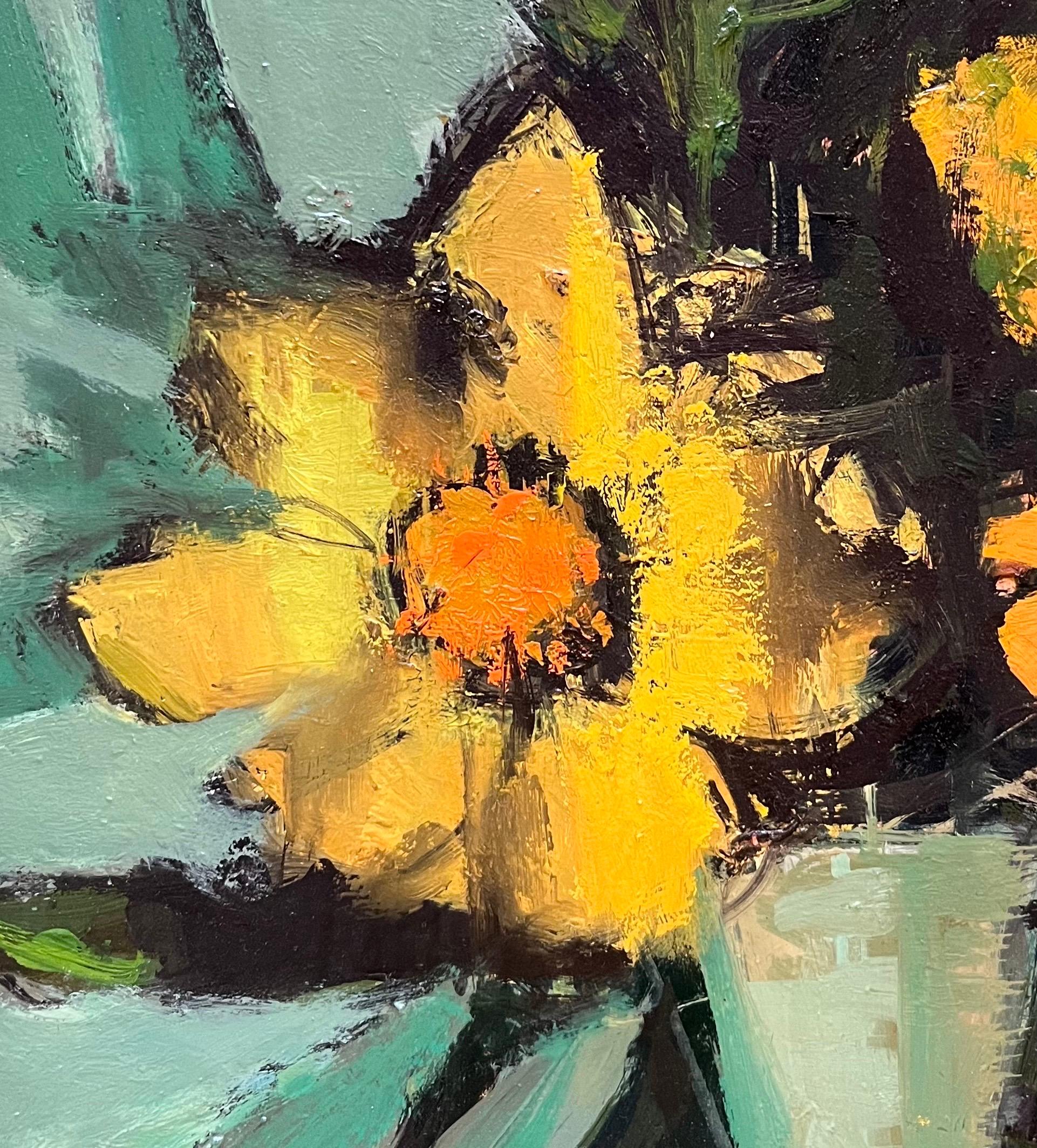 Blumen in einer Vase von Frank Chabry - Öl auf Masonit - 46x38 cm im Angebot 5
