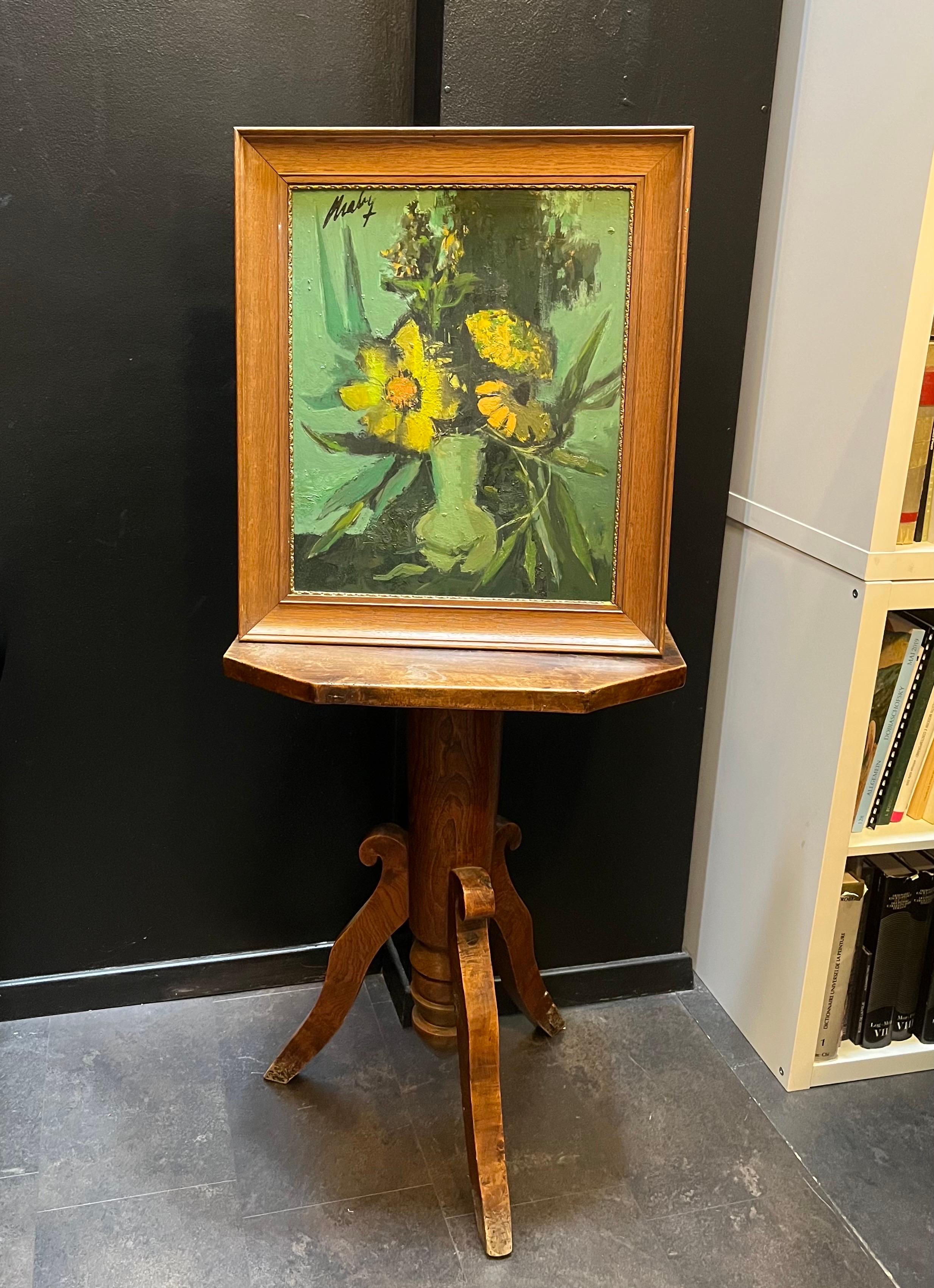 Blumen in einer Vase von Frank Chabry - Öl auf Masonit - 46x38 cm im Angebot 8