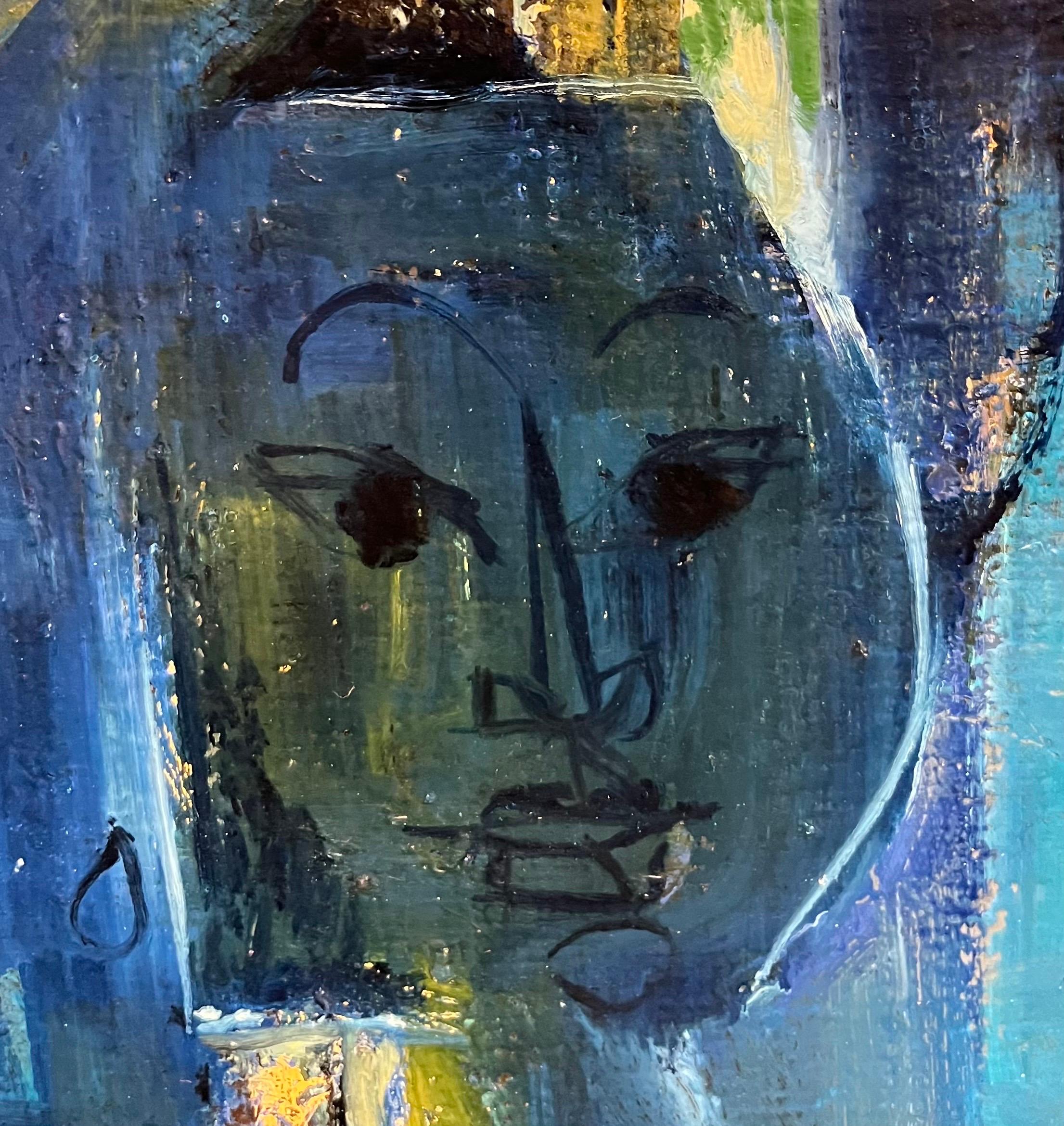 Signora in blu di Frank Chabry - Olio su tela 46x55 cm in vendita 2