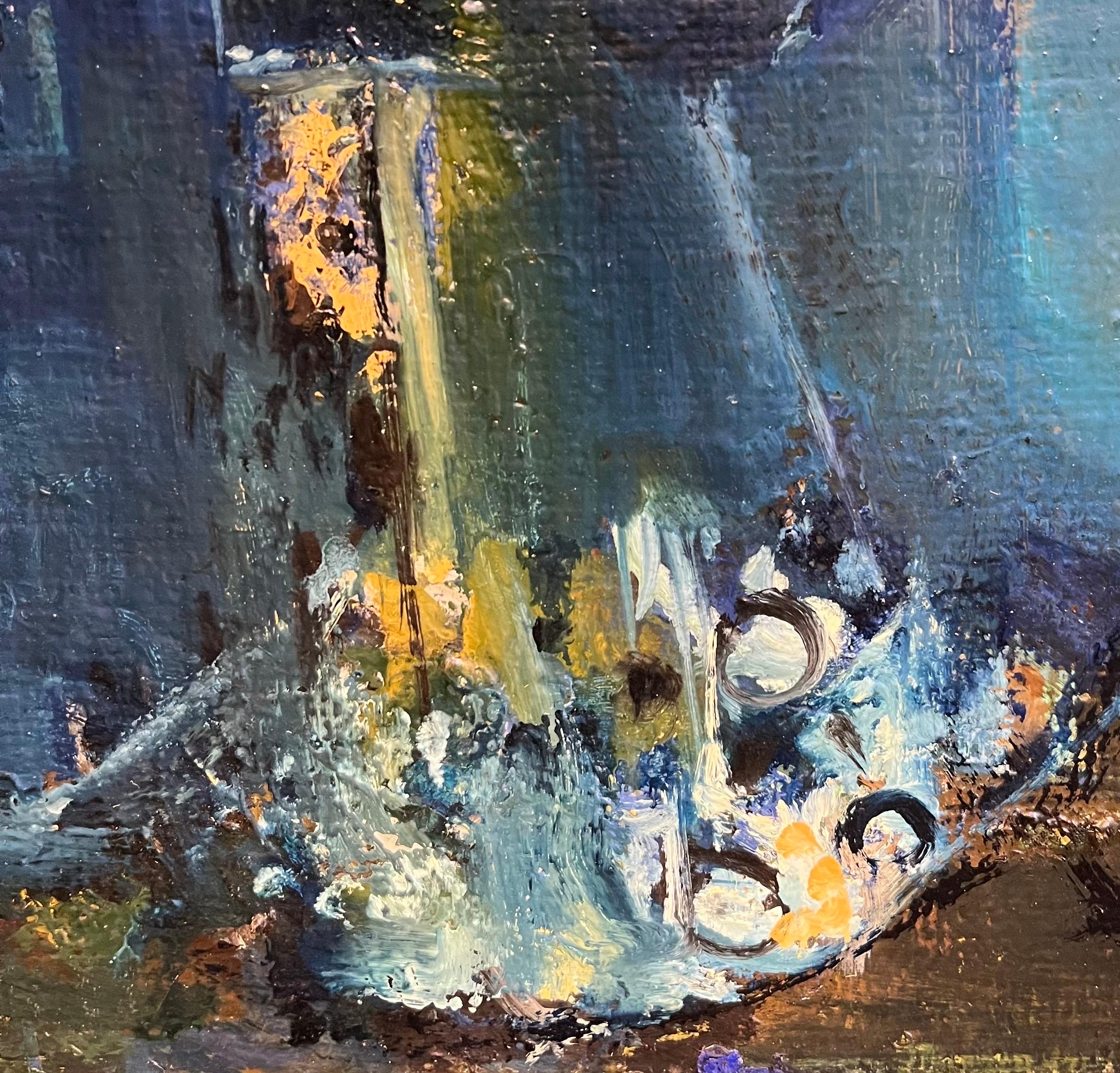 Signora in blu di Frank Chabry - Olio su tela 46x55 cm in vendita 4