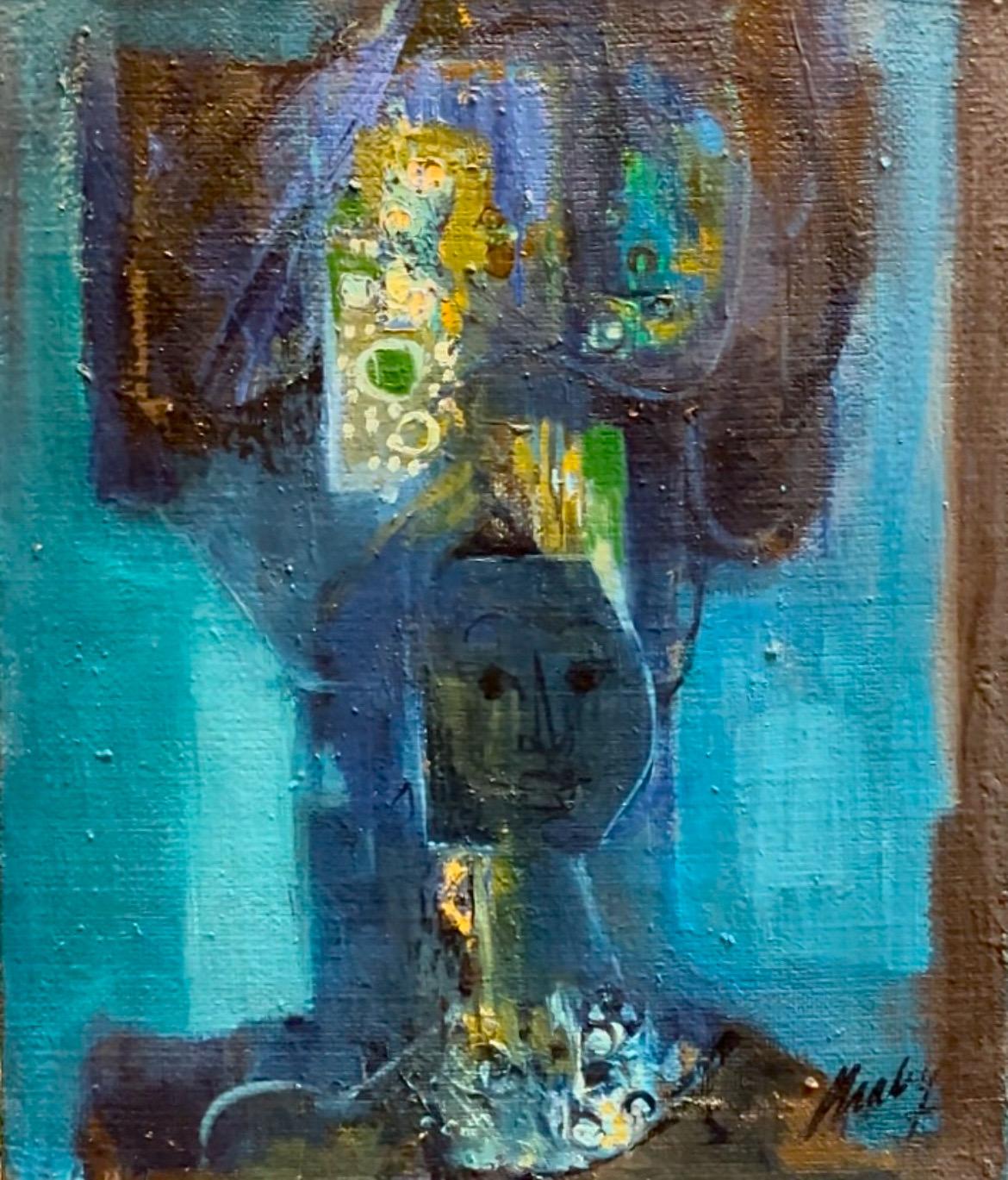 Dama de azul de Frank Chabry - Óleo sobre lienzo 46x55 cm