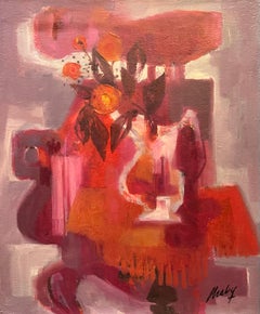 Nature morte rose de Frank Chabry - Huile sur toile 54x65 cm