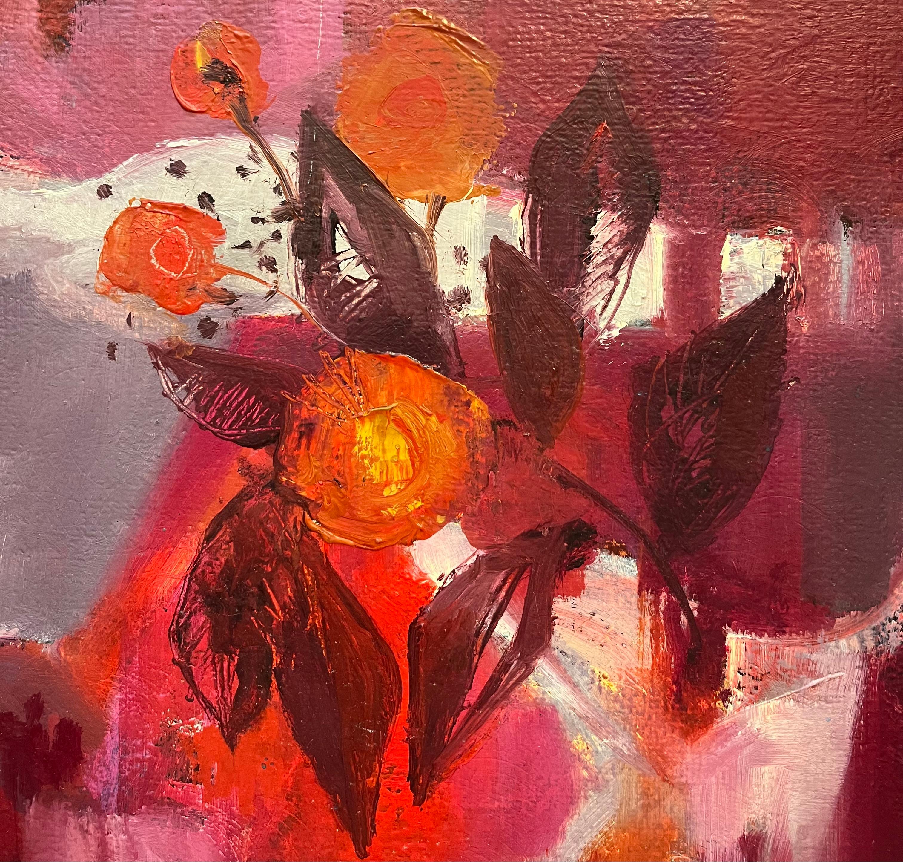 Bodegón rosa de Frank Chabry - Óleo sobre lienzo 54x65 cm en venta 5