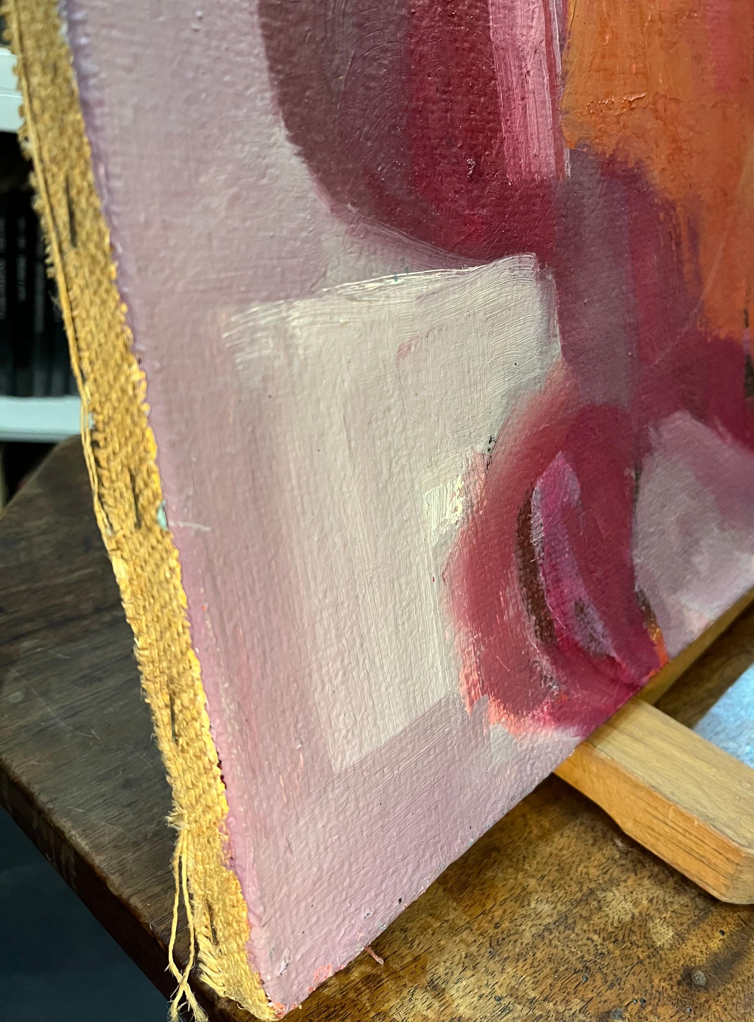 Bodegón rosa de Frank Chabry - Óleo sobre lienzo 54x65 cm en venta 8