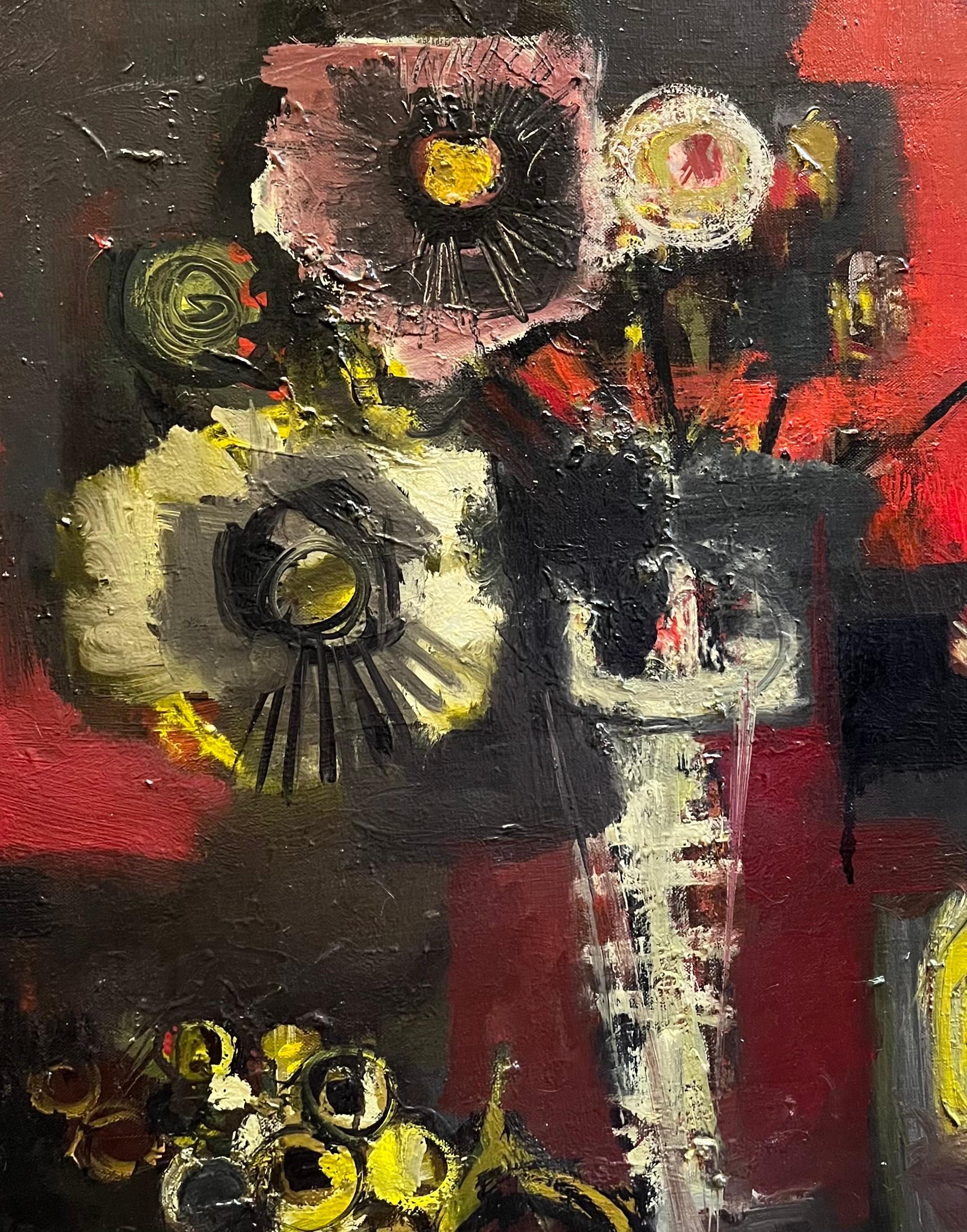 Bodegón rojo de Frank Chabry - Óleo sobre lienzo 66x81 cm en venta 4