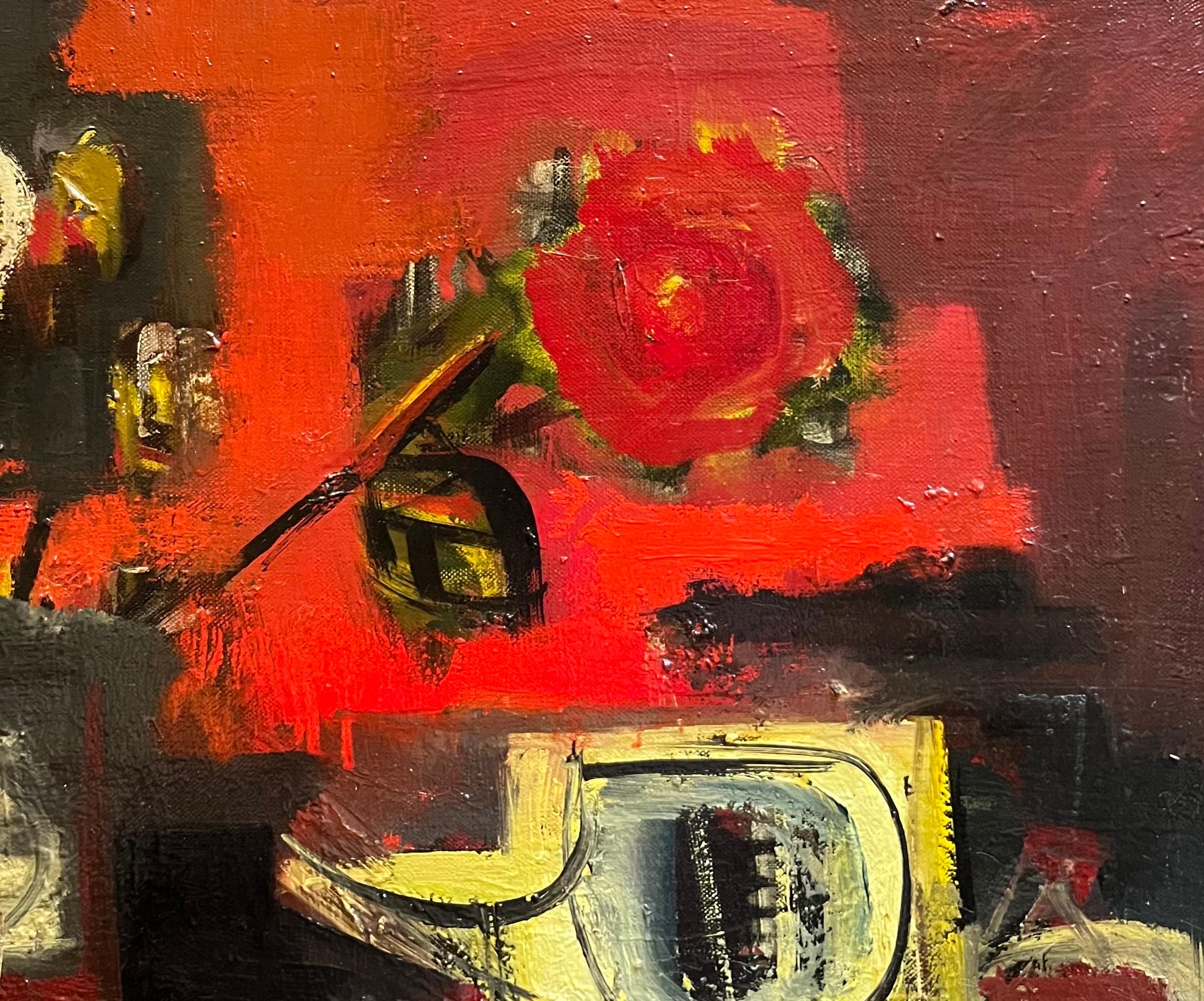 Bodegón rojo de Frank Chabry - Óleo sobre lienzo 66x81 cm en venta 6